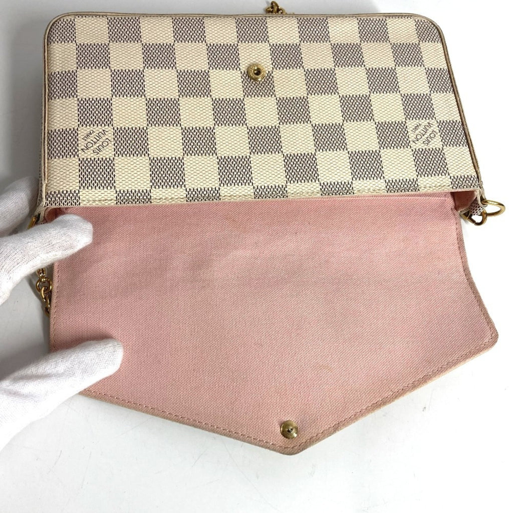 Louis Vuitton Pink Rose Ballerine White Damier Azur Chain/Shoulder Wallet