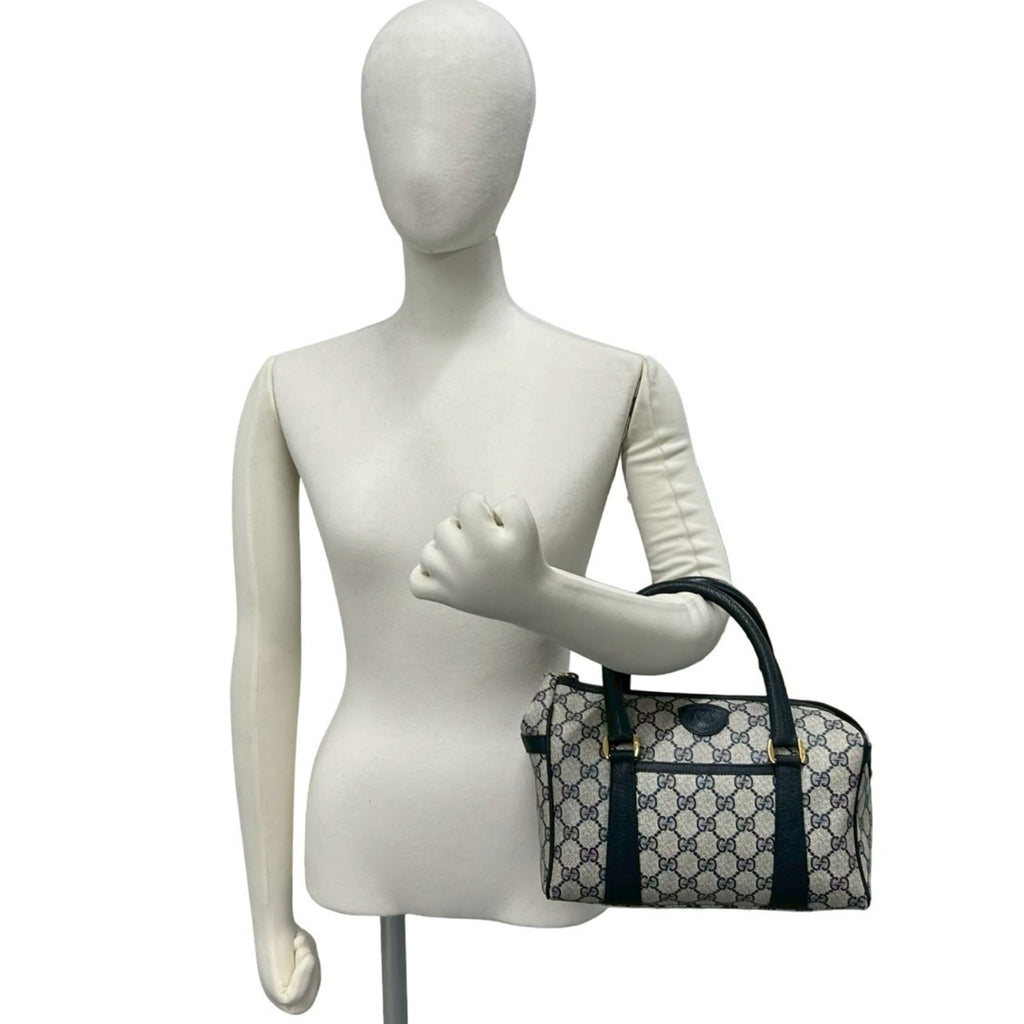 Gucci Navy Pvc Leather Boston Bag Handbag (Pre-Owned)