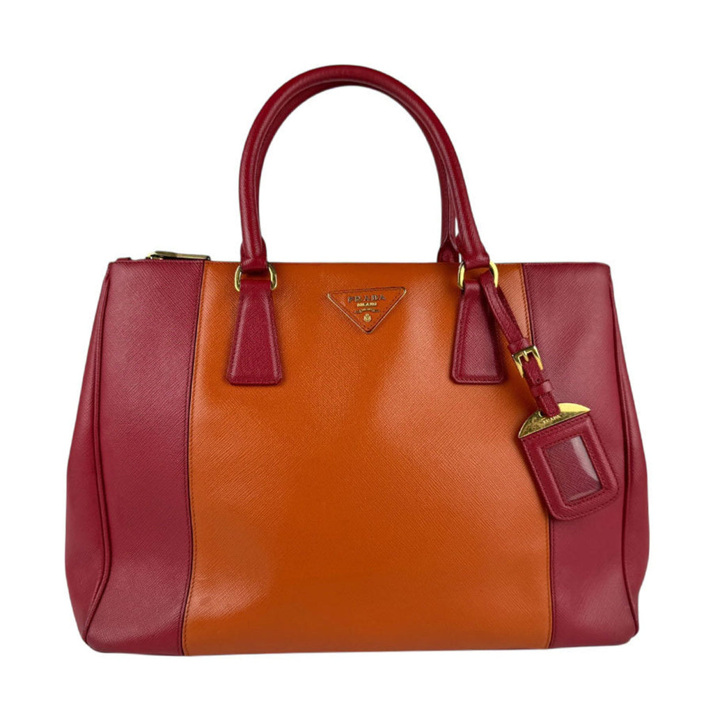 Prada Orange Red Color Leather Handbag Shoulder Bag