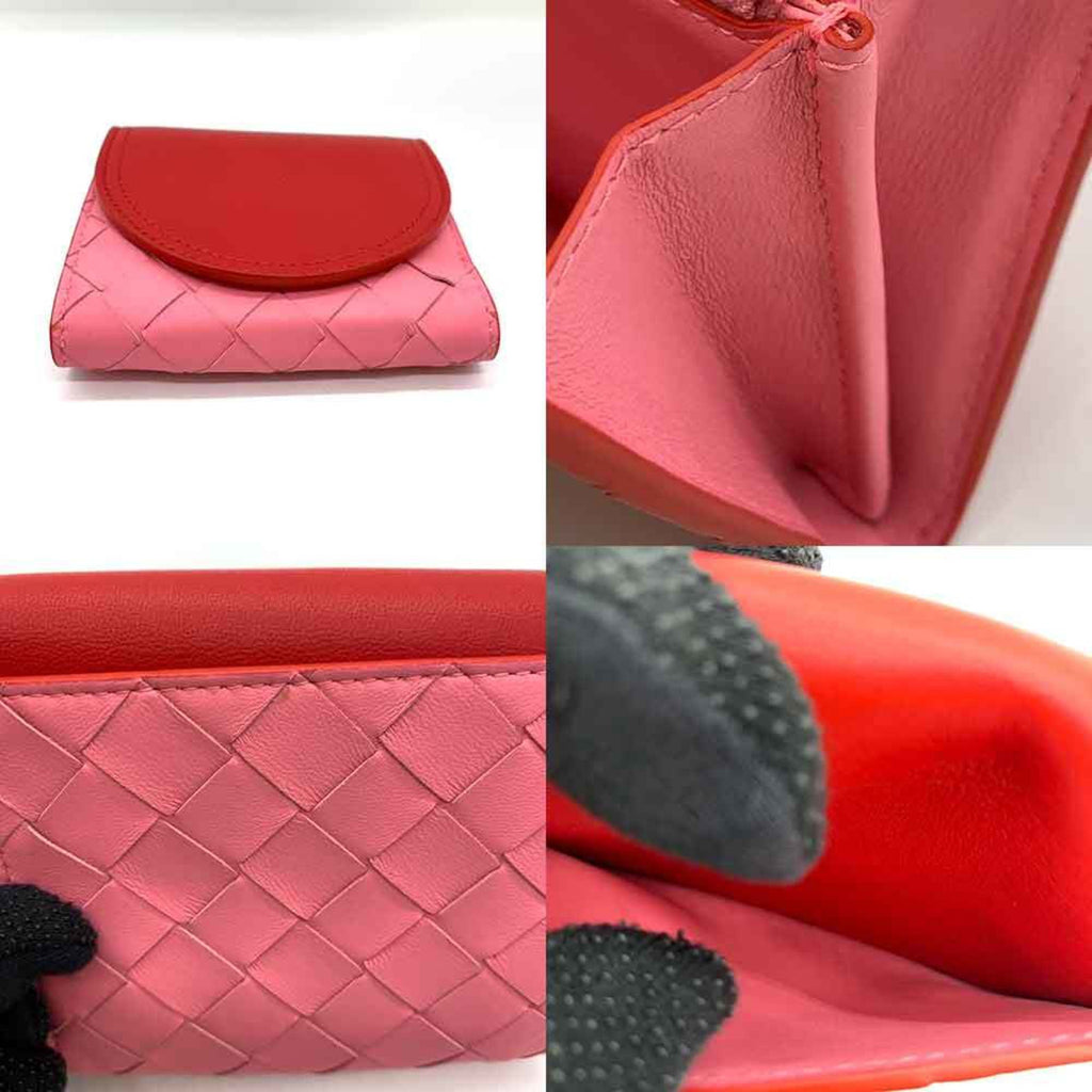 Bottega Veneta Pink Red Color Leather Wallet (Bi-Fold)