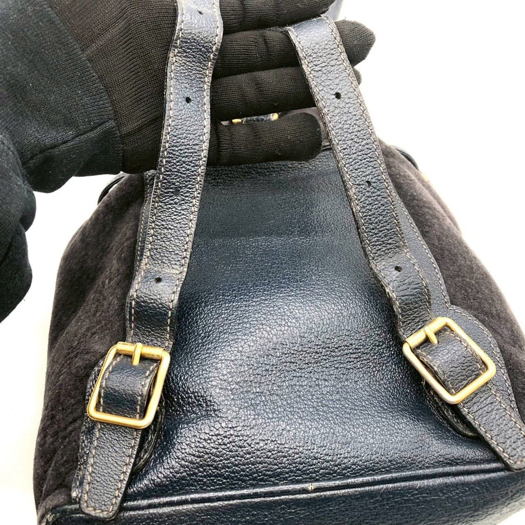 Gucci Navy Bamboo Suede Backpack (Pre-Owned)