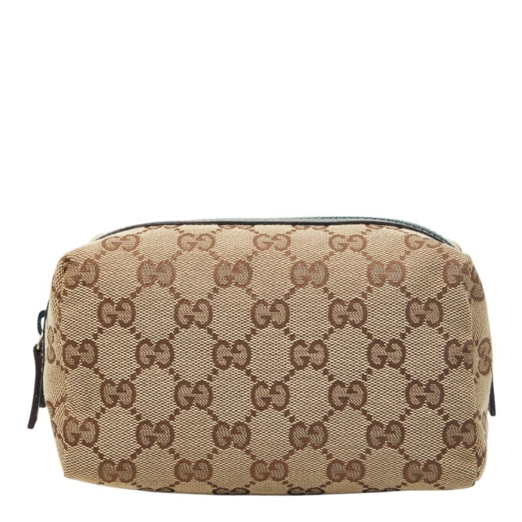 Gucci Gg Canvas Beige Green Gg Canvas Leather Handbag (Pre-Owned)