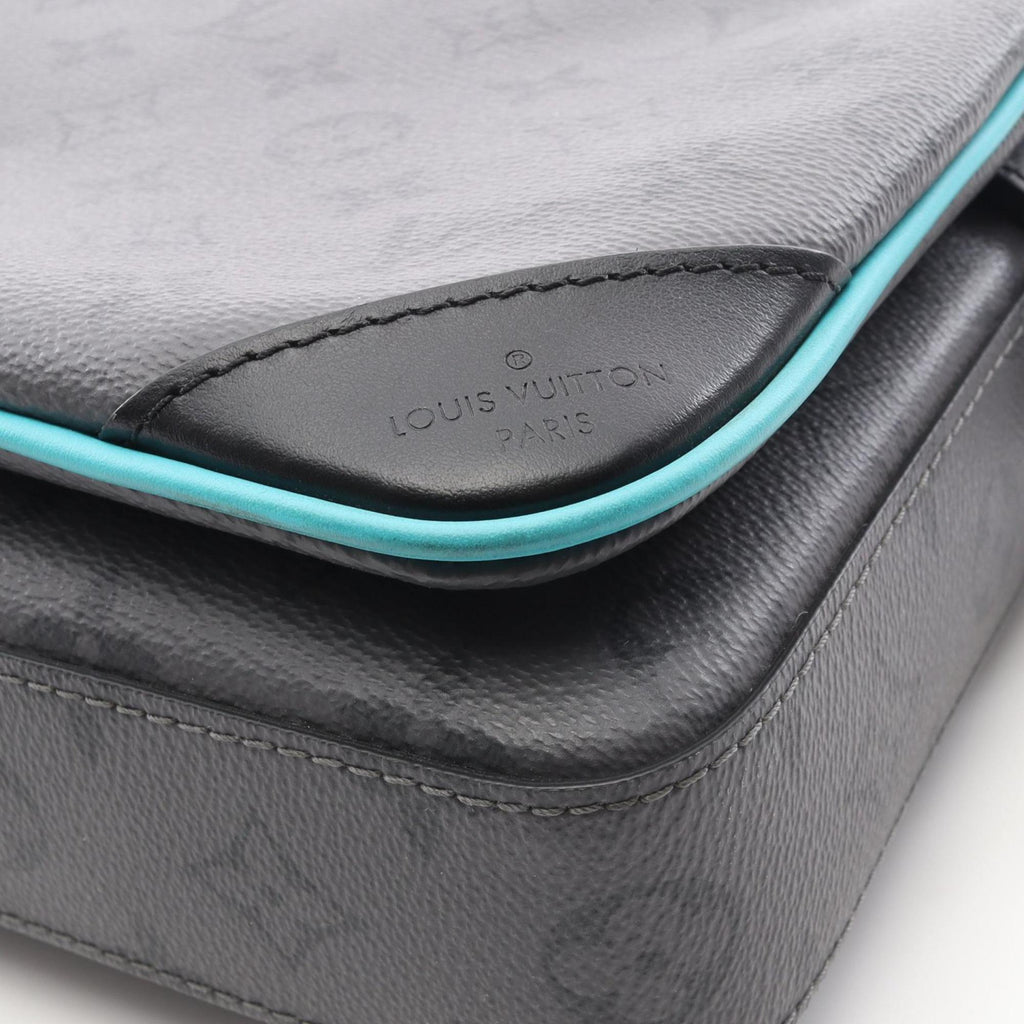 Louis Vuitton Black Blue Gray Turquoise Coated Canvas Leather Handbag Shoulder Bag