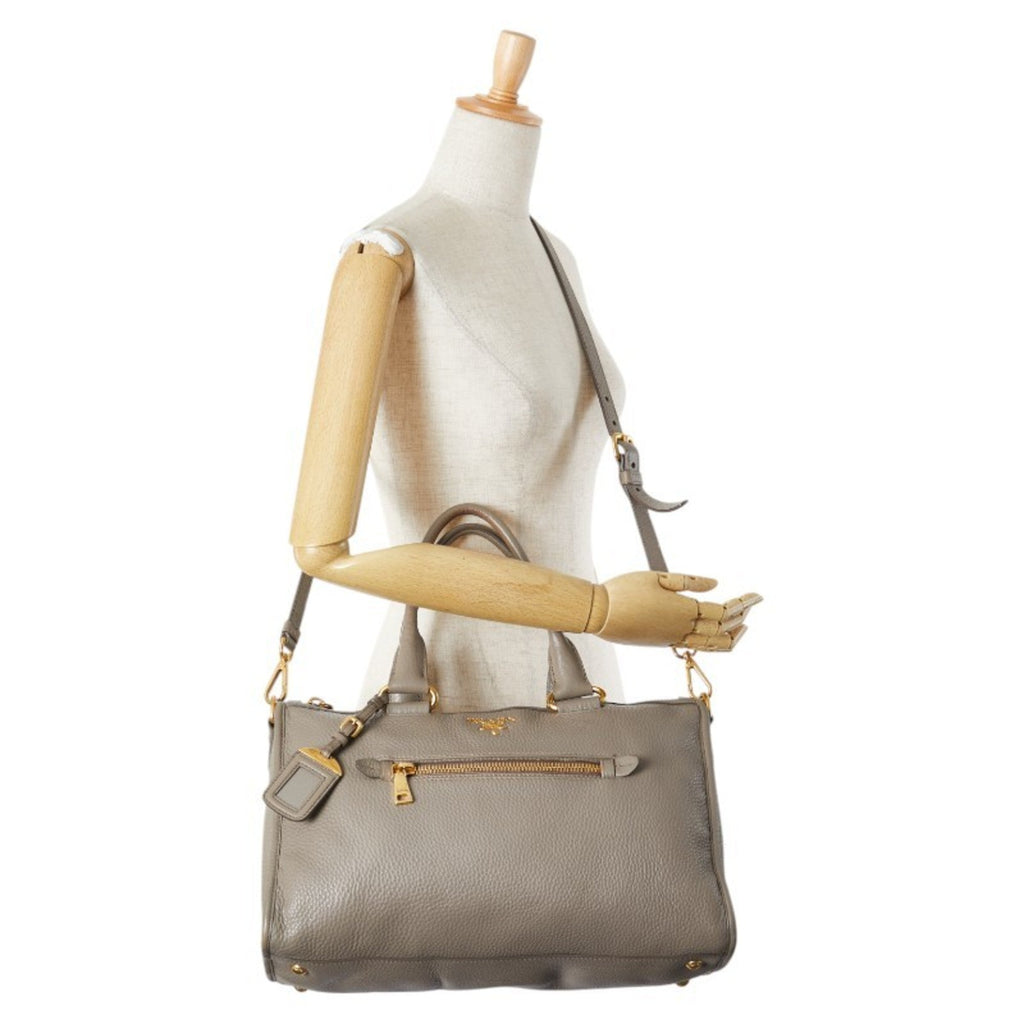 Prada Gray Leather Handbag Shoulder Bag
