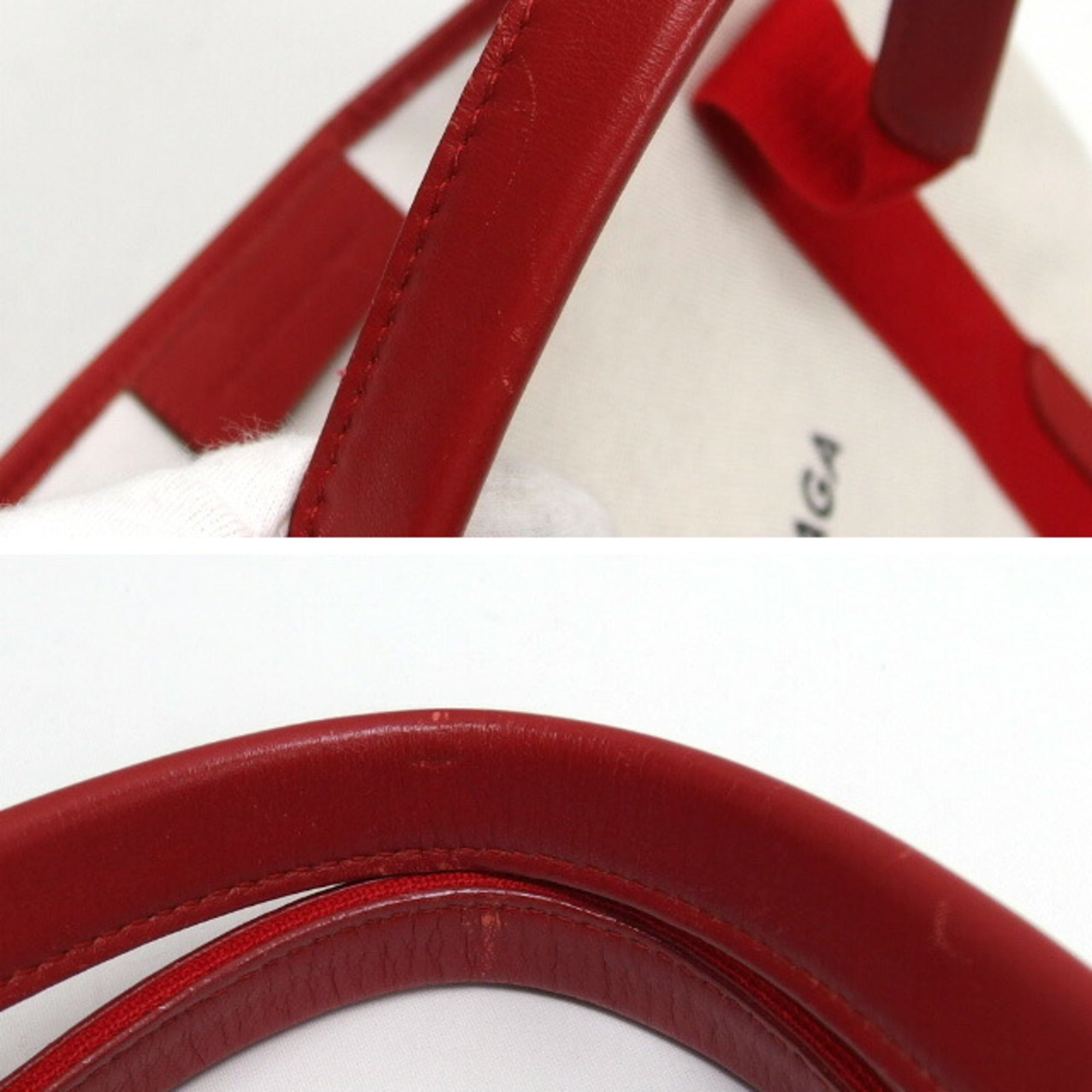 Balenciaga Red Color White Canvas Leather Handbag Tote