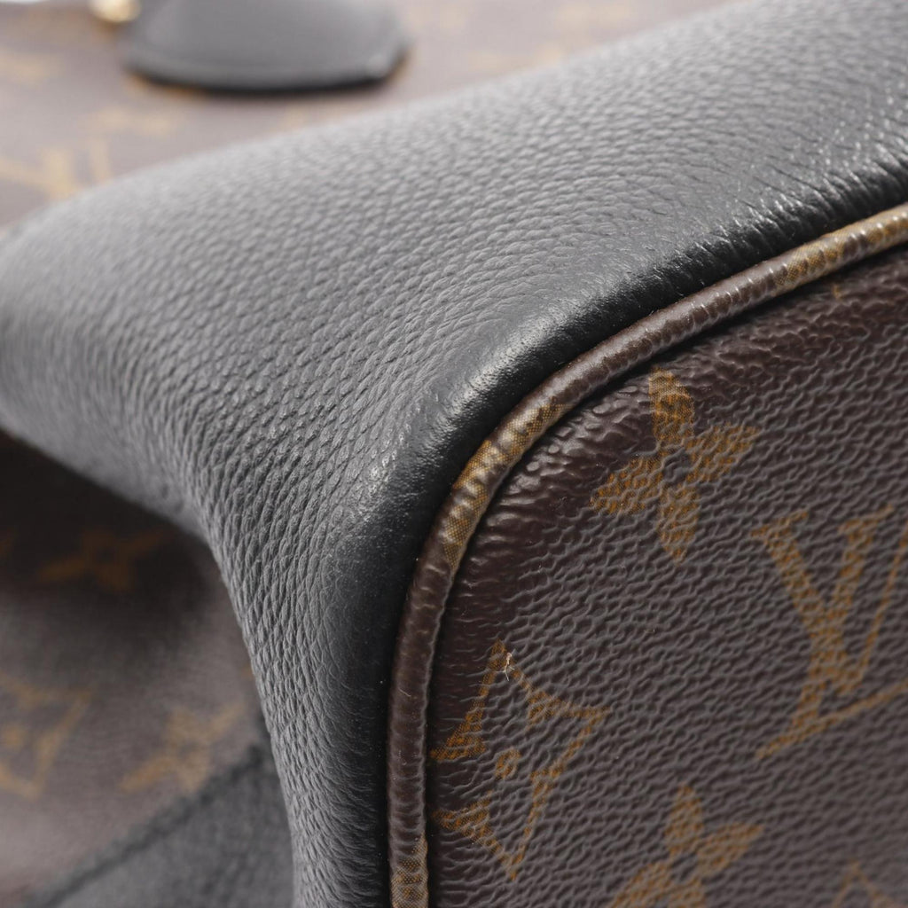 Louis Vuitton Black Brown Monogram Coated Canvas Leather Tote Bag