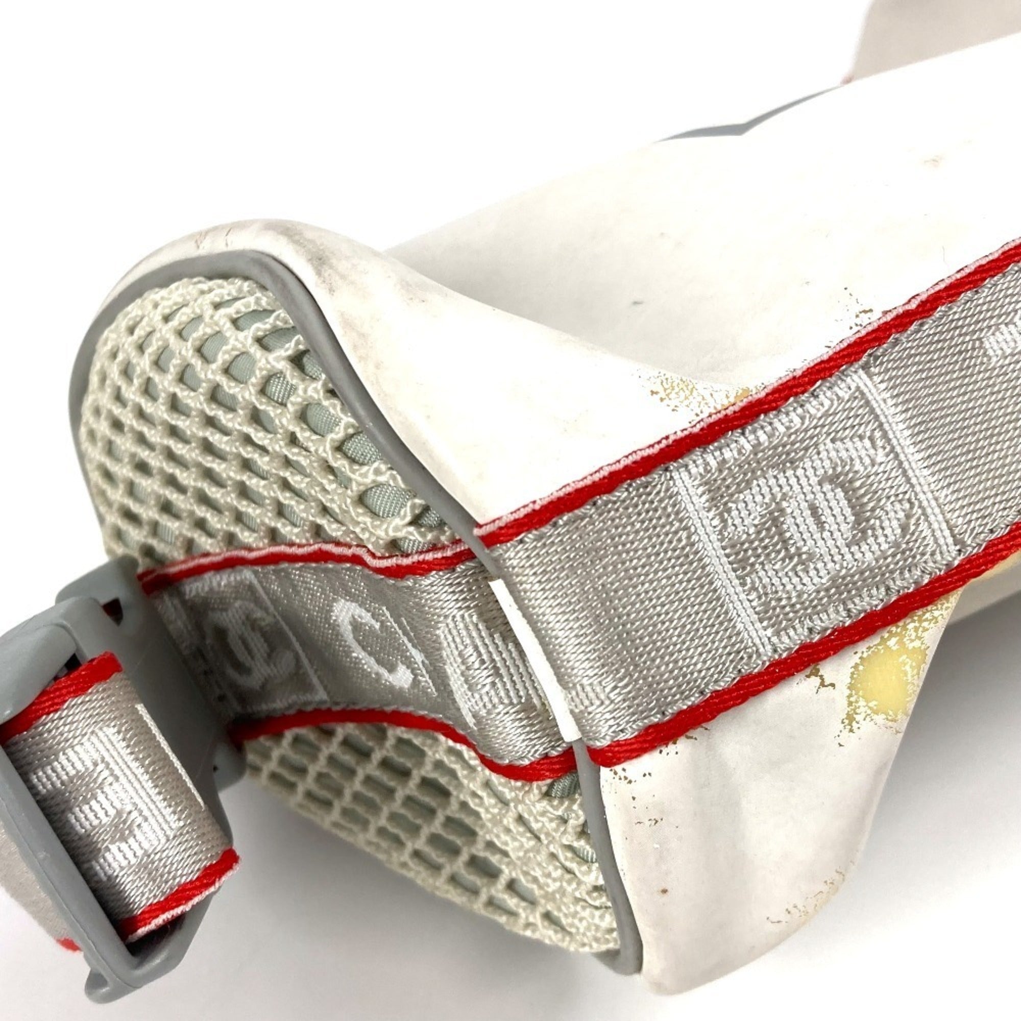 Chanel Red Color White Nylon Handbag Pouch Shoulder Bag