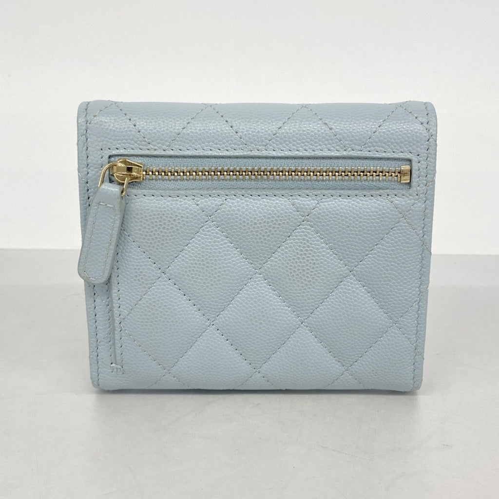 Chanel Light Blue Grained Calfskin Wallet (Tri-Fold)