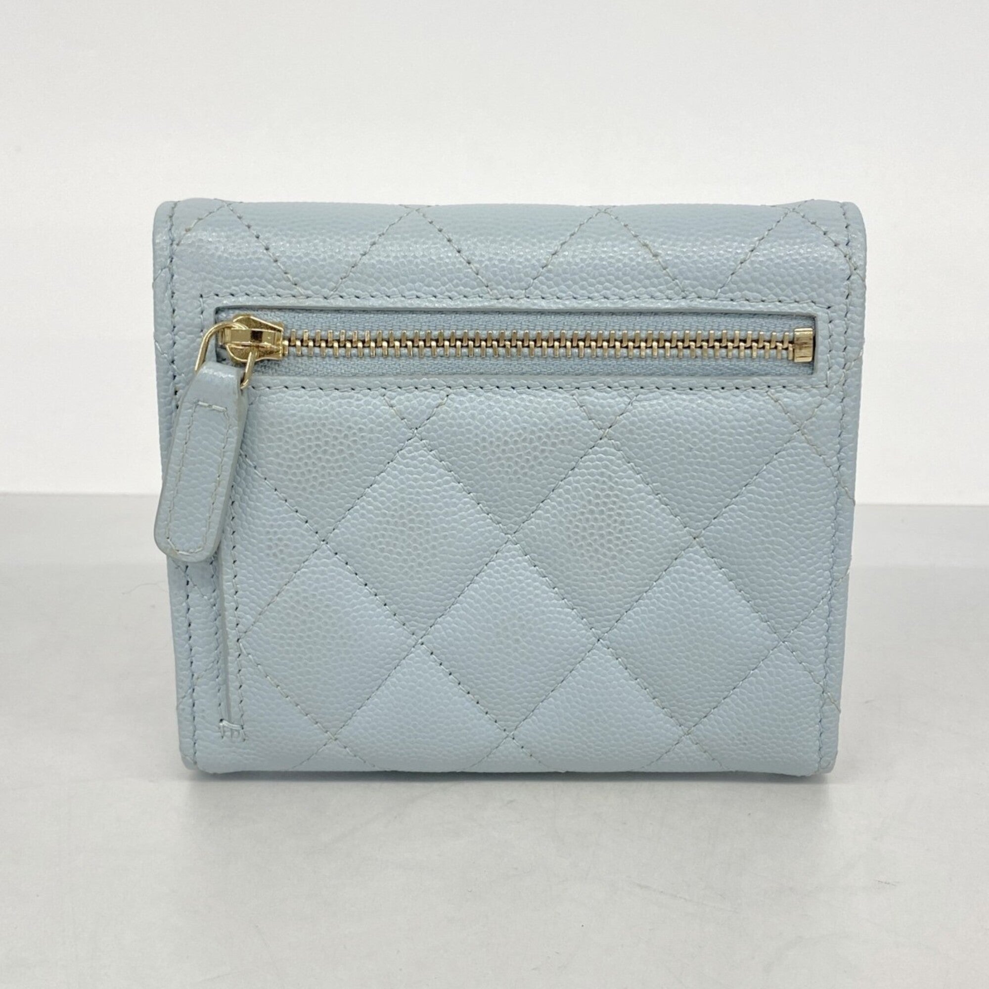 Chanel Light Blue Grained Calfskin Wallet (Tri-Fold)