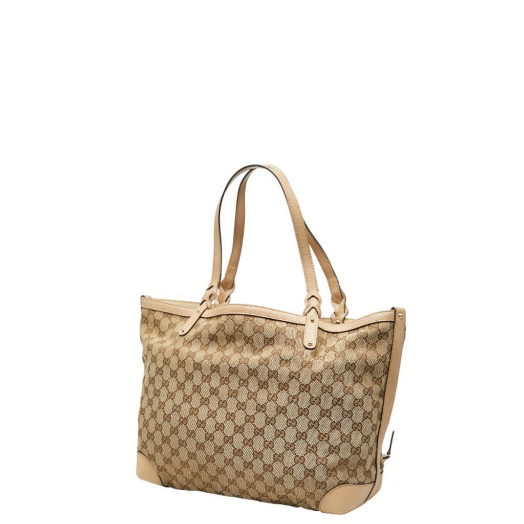 Gucci Gg Canvas Beige Brown Gg Canvas Leather Tote Bag (Pre-Owned)