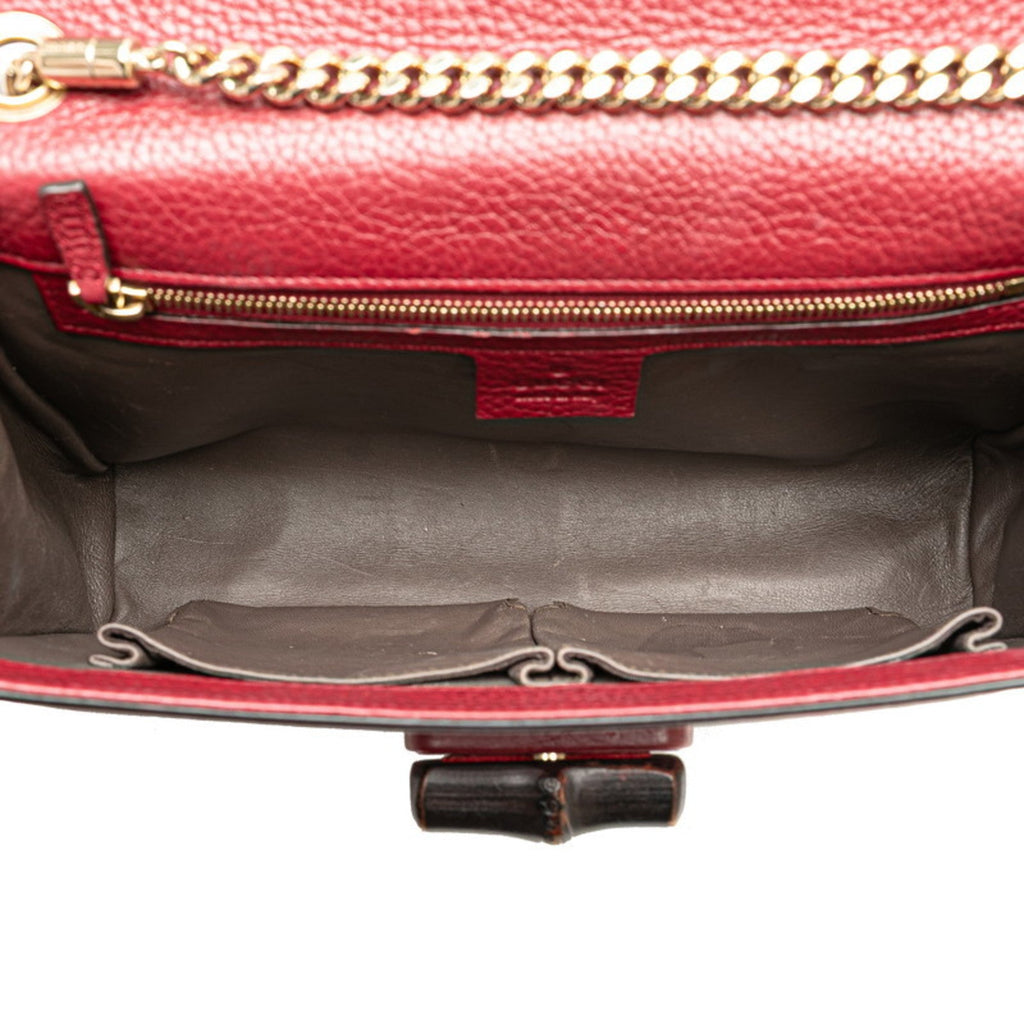 Gucci Red Color Wine Leather Shoulder Bag (Pre-Owned)