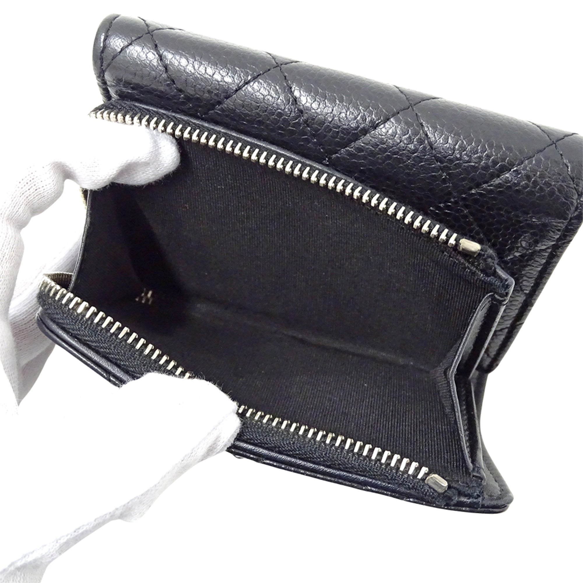 Chanel Black Grained Calfskin Wallet (Tri-Fold)