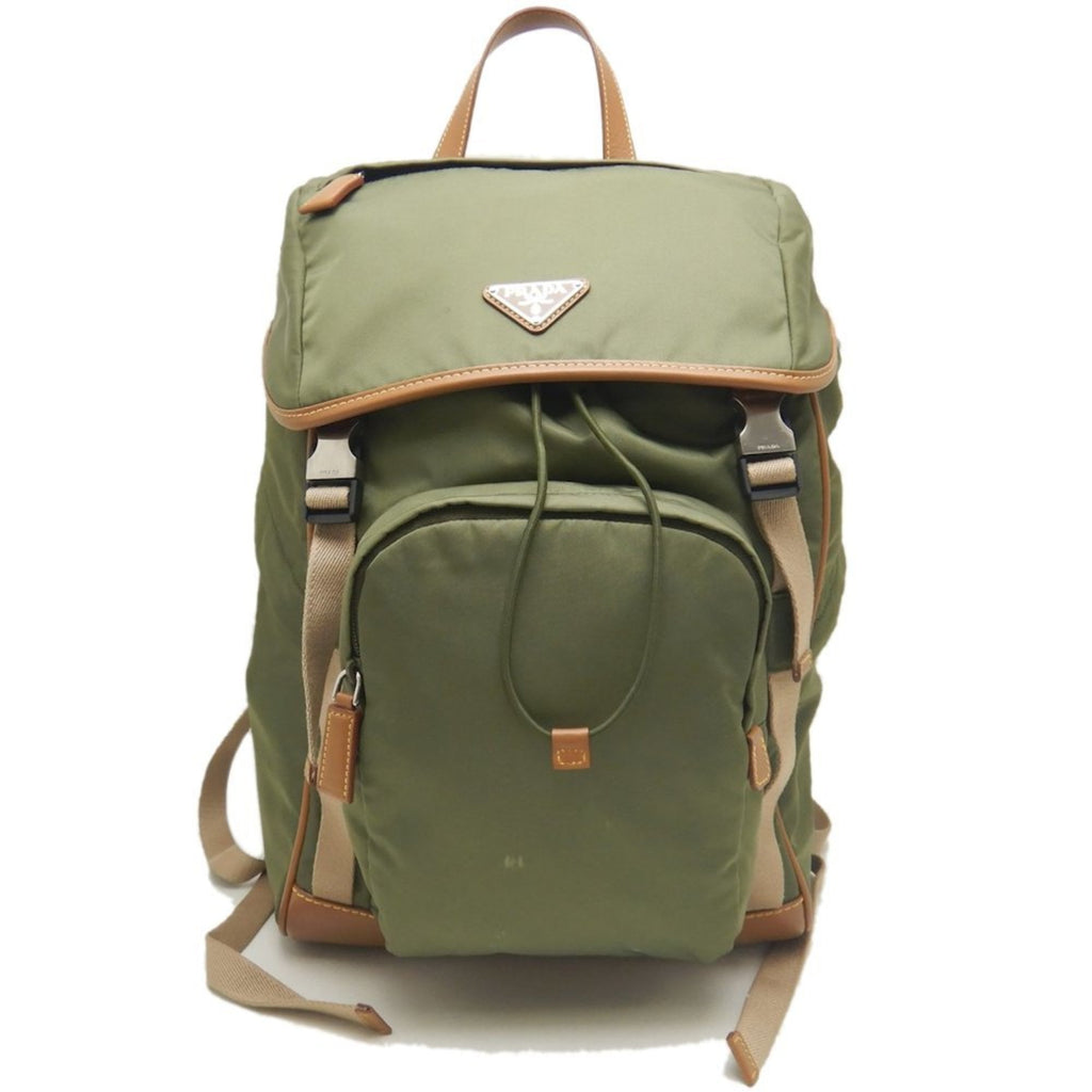 Prada Khaki Nylon Leather Backpack