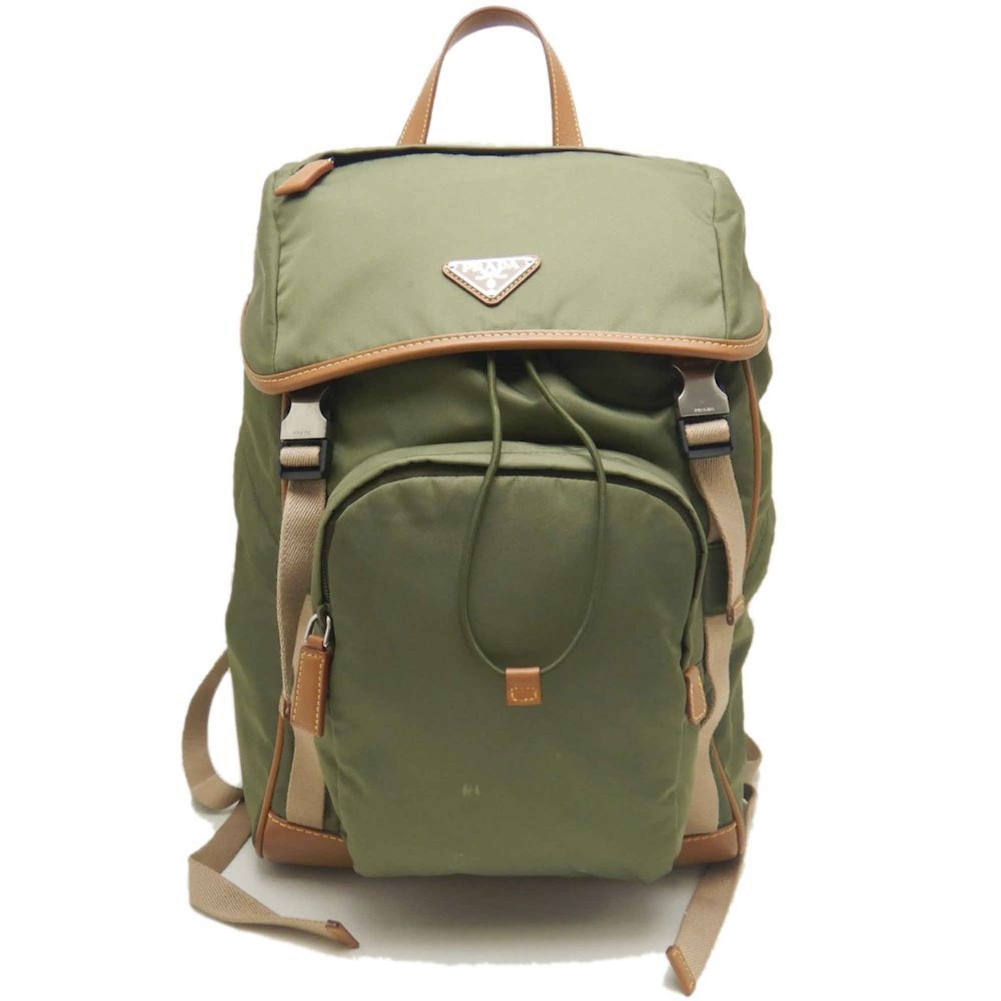 Prada Khaki Nylon Leather Backpack
