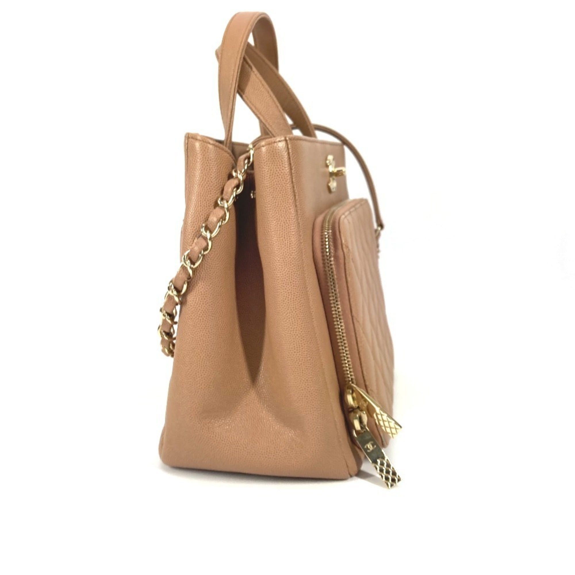 Chanel Beige Grained Calfskin Shoulder Bag Tote Bag