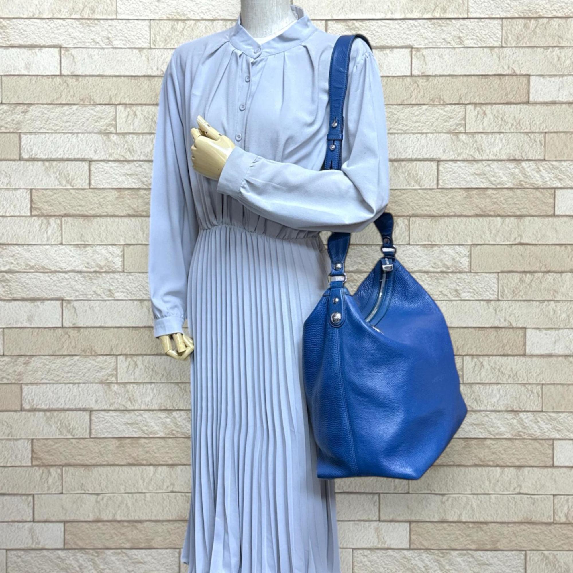 Gucci Blue Leather Shoulder Bag Tote Bag (Pre-Owned)