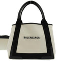 Balenciaga Black Off-White Canvas Leather Handbag Tote