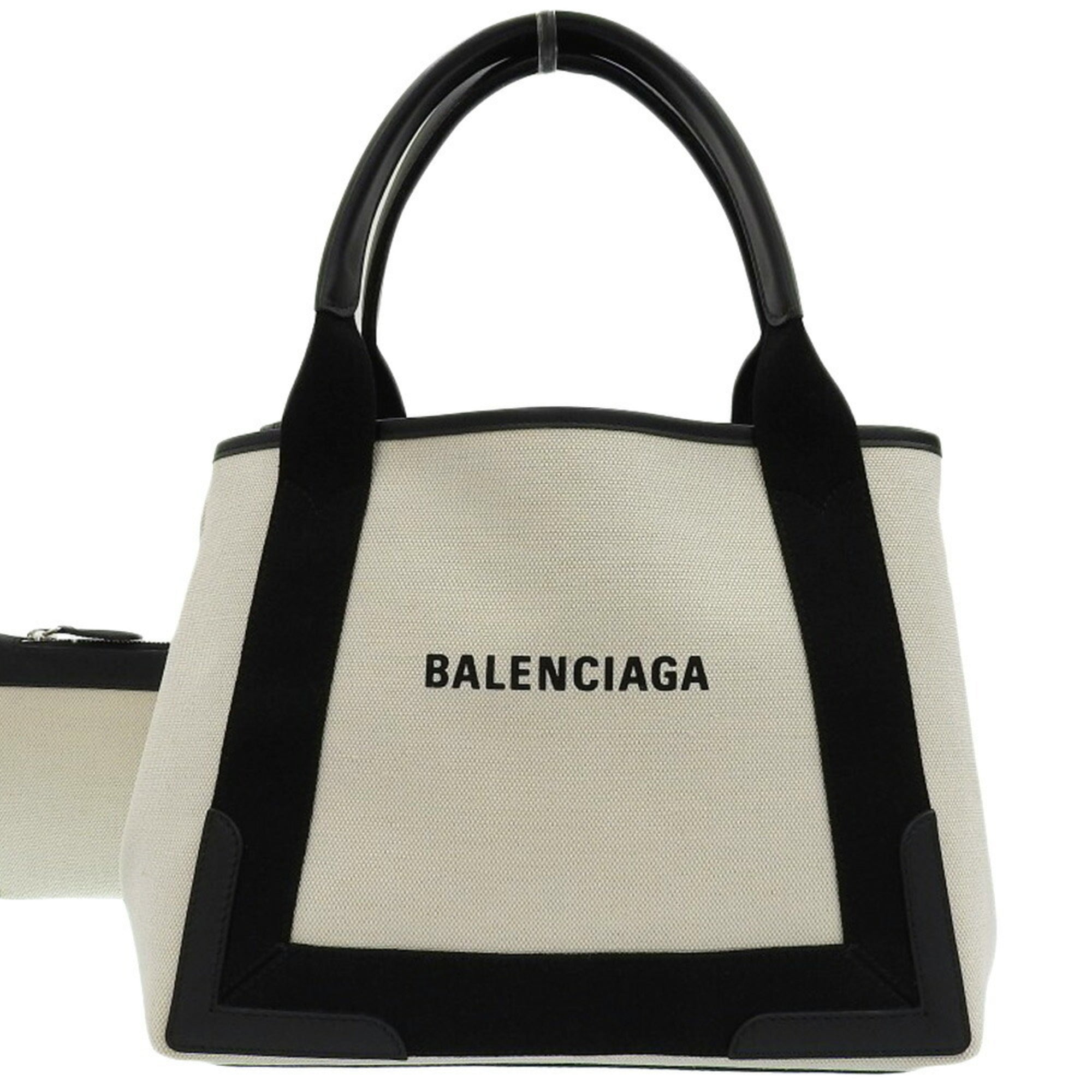 Balenciaga Black Off-White Canvas Leather Handbag Tote