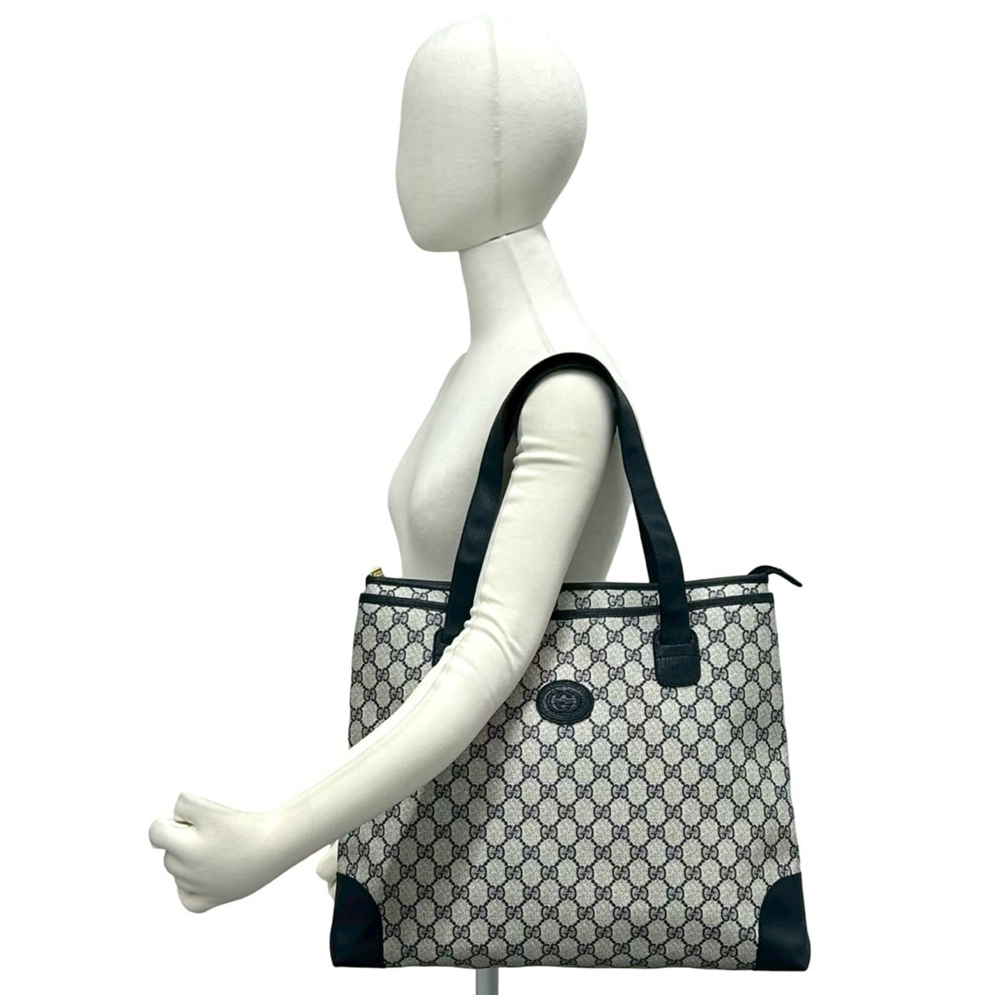 Gucci Navy Pvc Leather Handbag Shoulder Bag Tote Bag (Pre-Owned)
