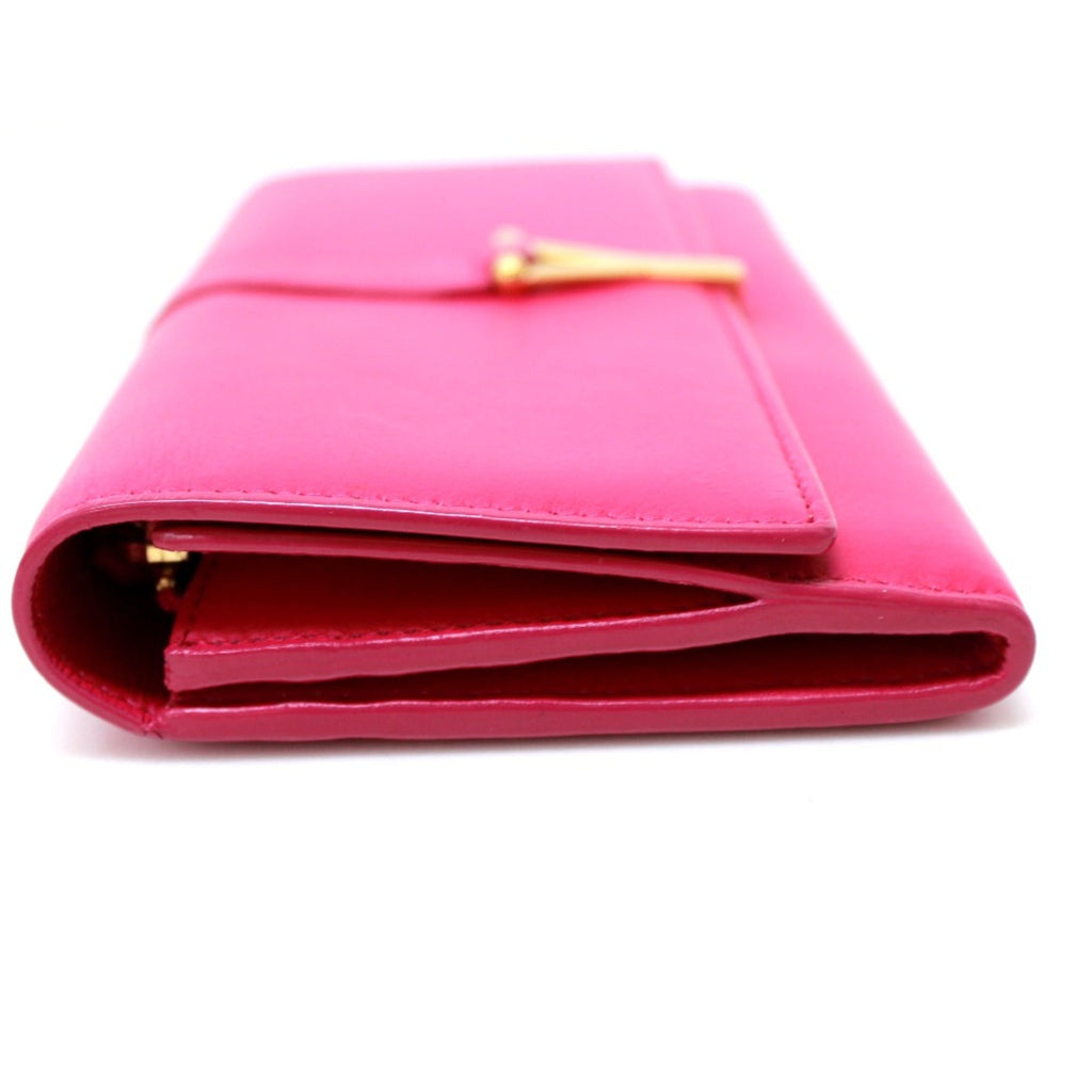 Saint Laurent Pink Leather Long Wallet (Bi-Fold) (Pre-Owned)
