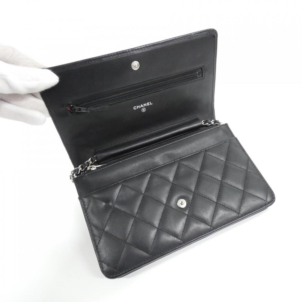 Chanel Cambon Black Leather Chain/Shoulder Wallet