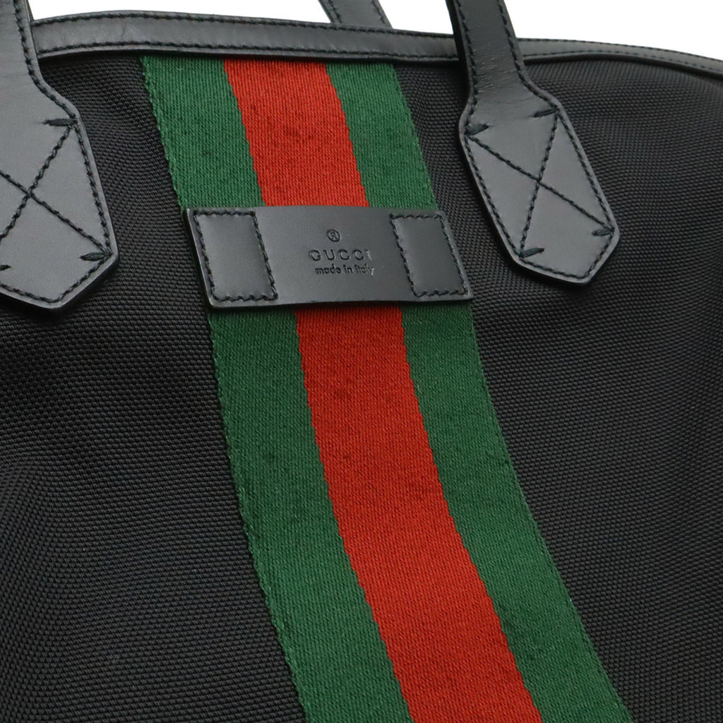 Gucci Black Green Red Color Nylon Canvas Leather Shoulder Bag Tote Bag (Pre-Owned)