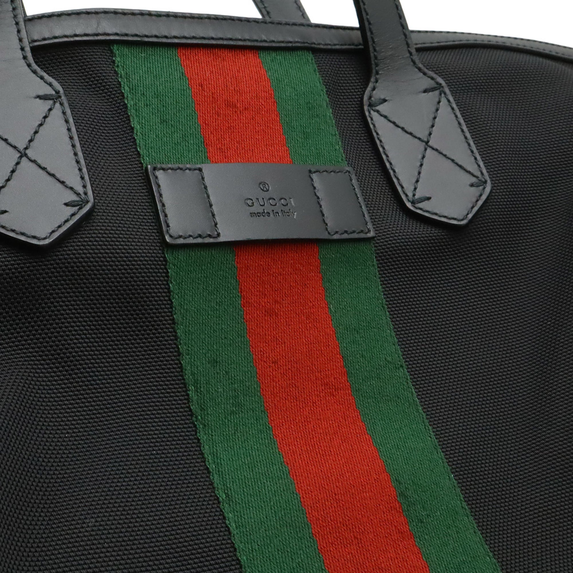 Gucci Black Green Red Color Nylon Canvas Leather Shoulder Bag Tote Bag (Pre-Owned)