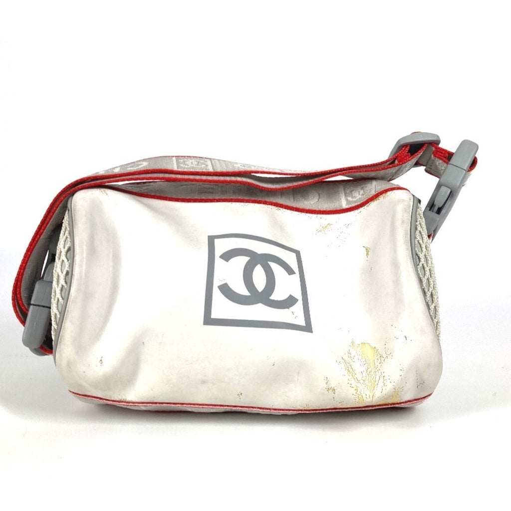 Chanel Red Color White Nylon Handbag Pouch Shoulder Bag