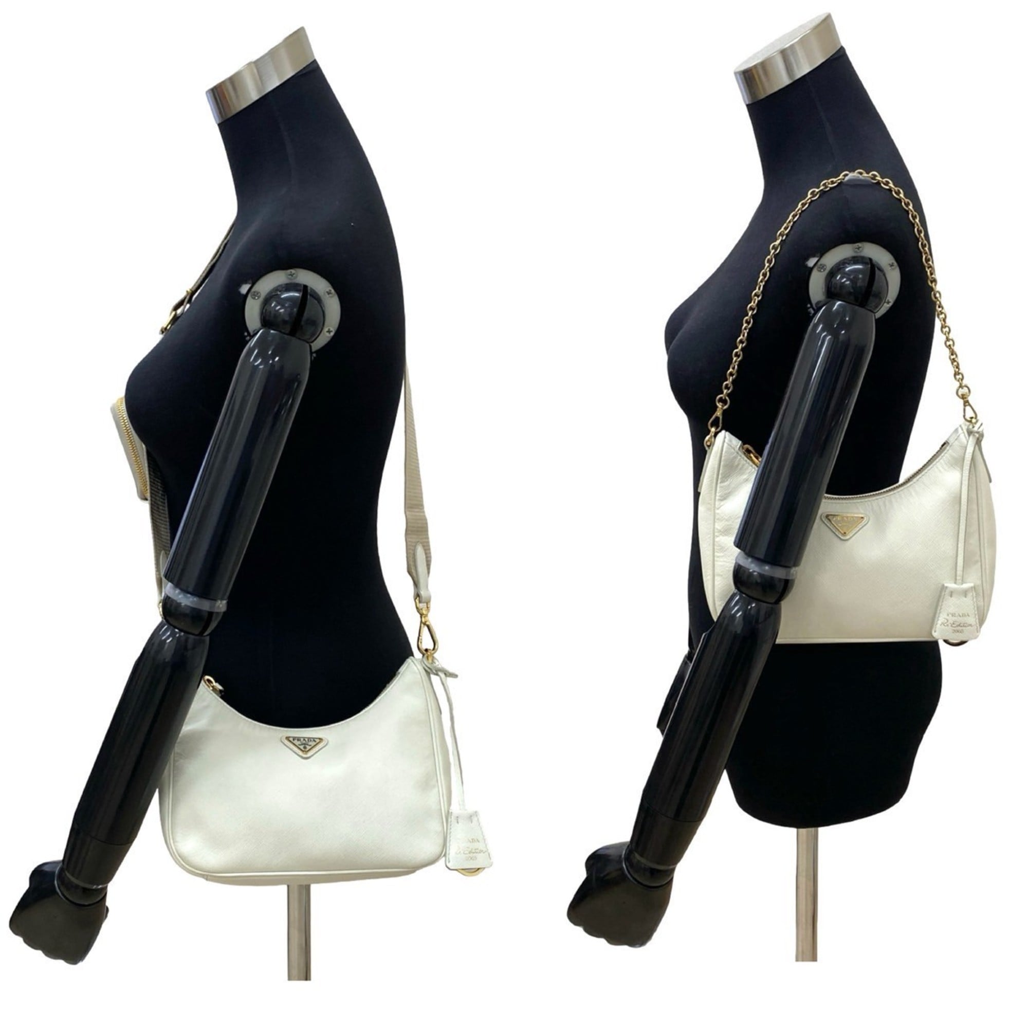 Prada White Leather Pochette Pouch Shoulder Bag