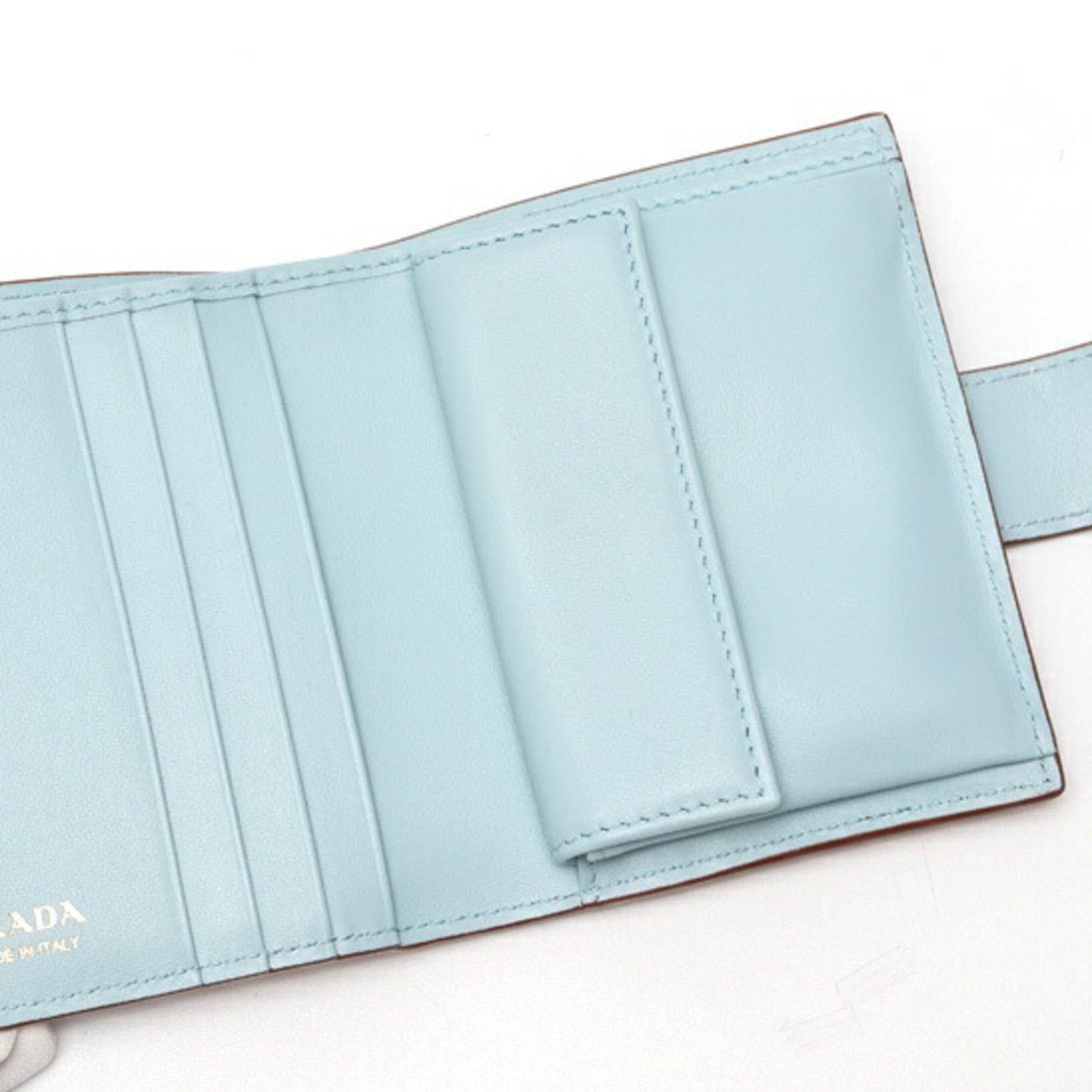 Prada Beige Light Blue Saffiano Wallet (Bi-Fold)