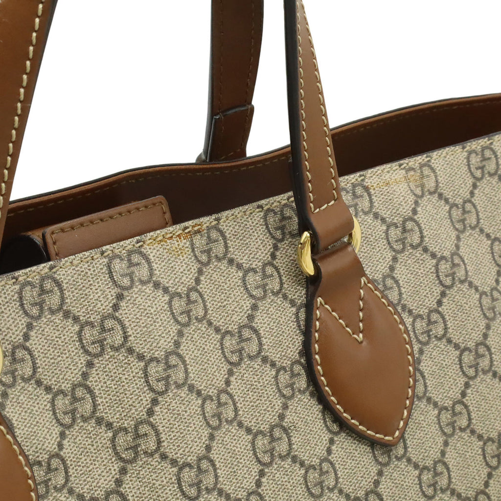 Gucci Beige Brown Brown Gg Supreme Shoulder Bag Tote Bag (Pre-Owned)