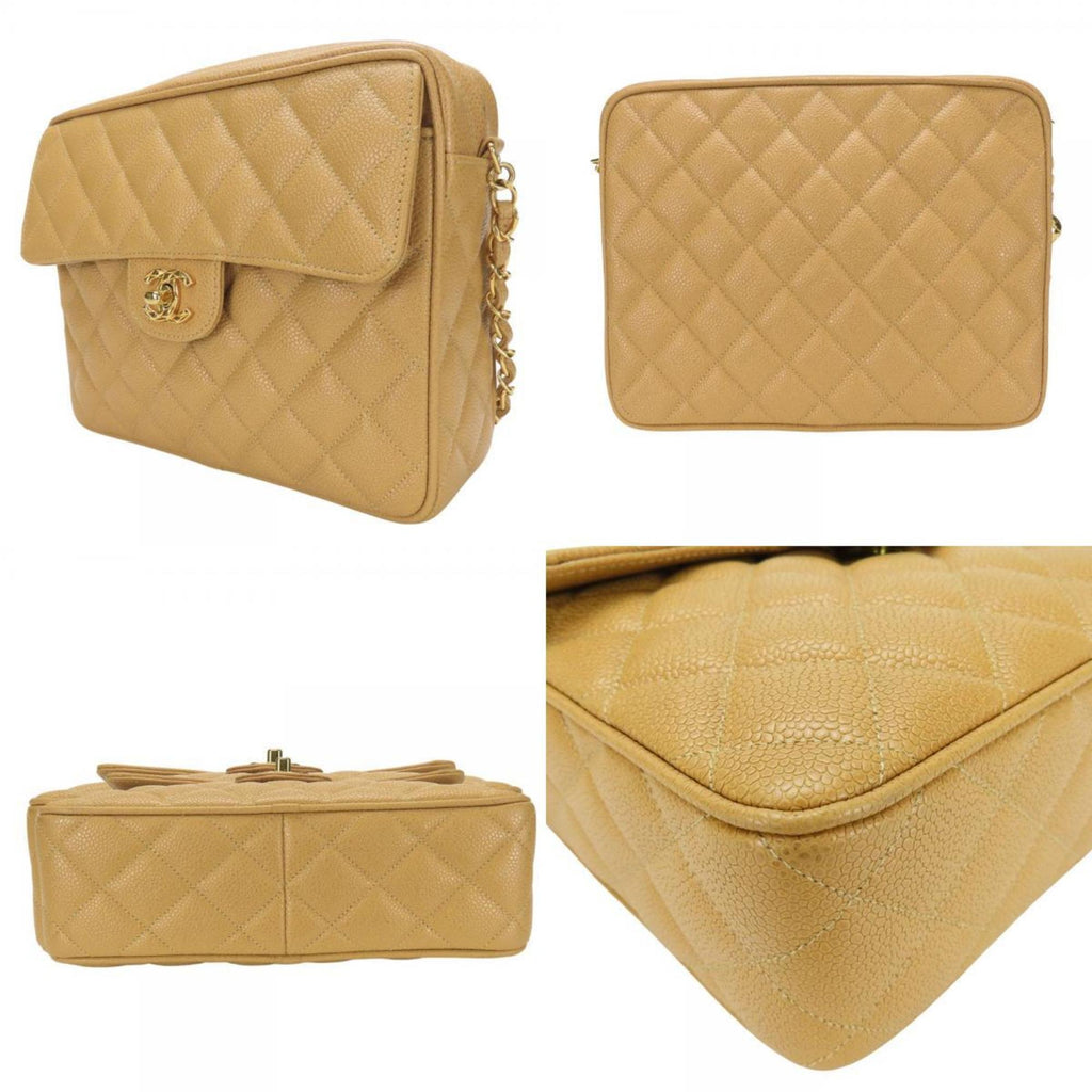 Chanel Beige Grained Calfskin Shoulder Bag
