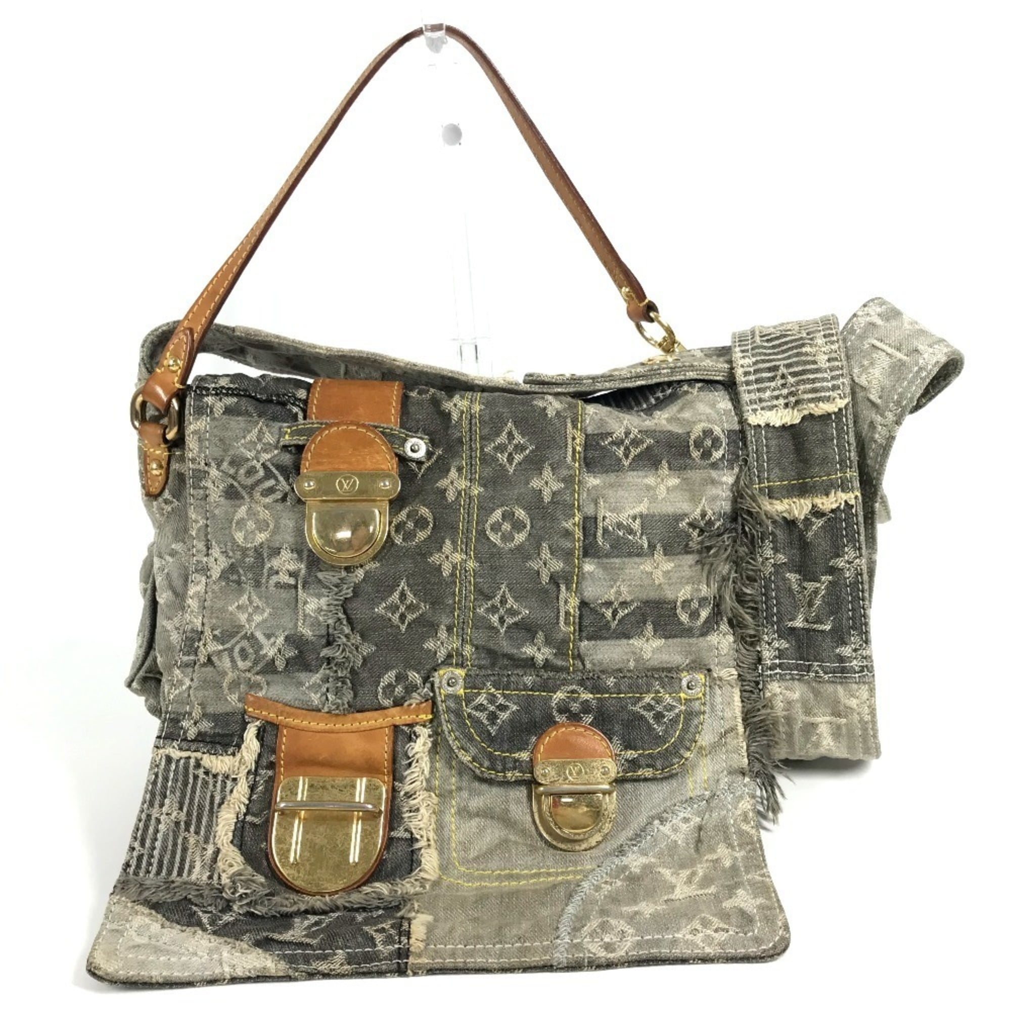 Louis Vuitton Black Gray Monogram Denim Shoulder Bag
