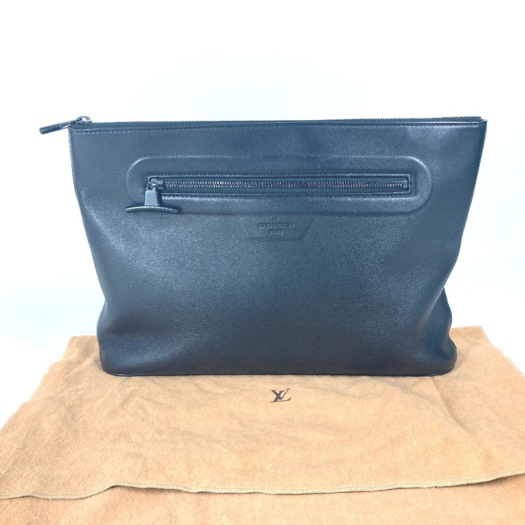 Louis Vuitton Black Leather Clutch Bag Pochette Pouch