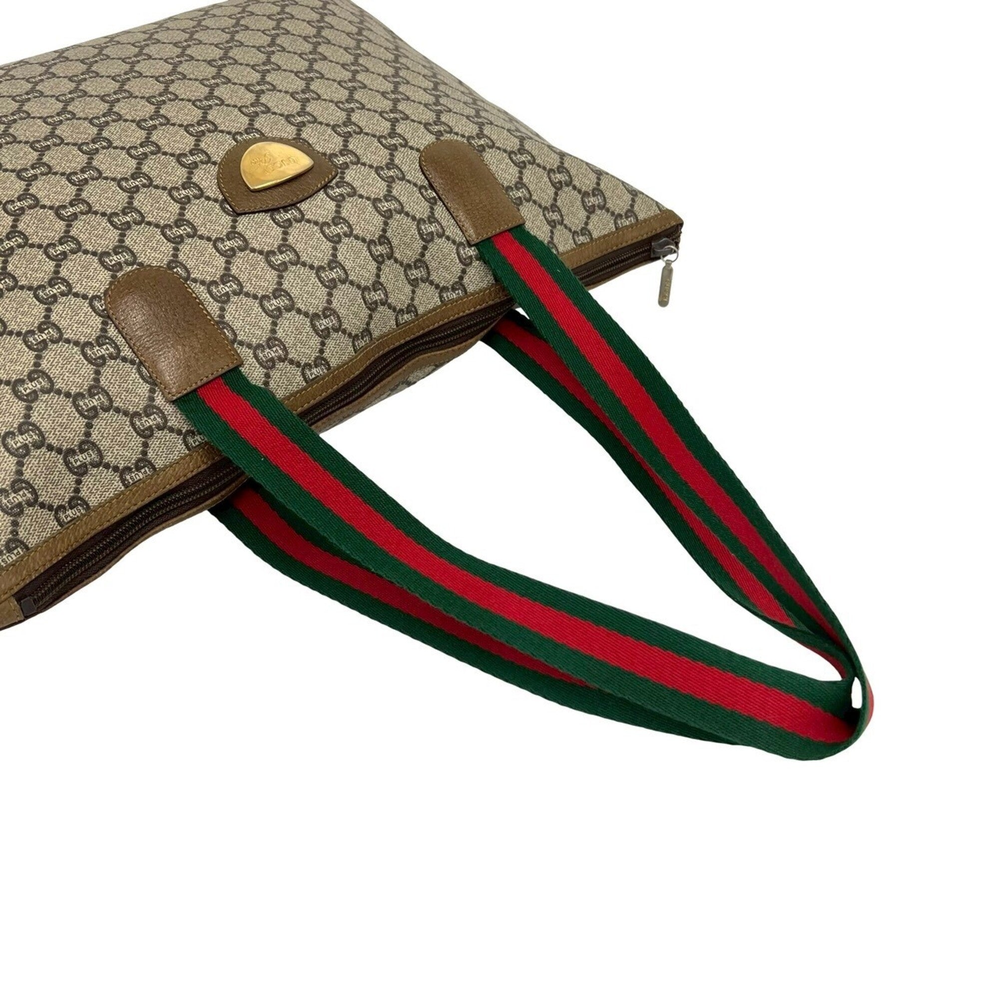 Gucci Brown Green Red Color Pvc Leather Shoulder Bag Tote Bag (Pre-Owned)