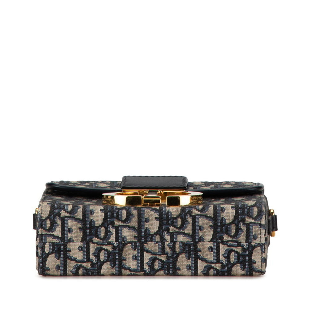 Christian Dior Beige Navy Jacquard Leather Shoulder Bag (Pre-Owned)
