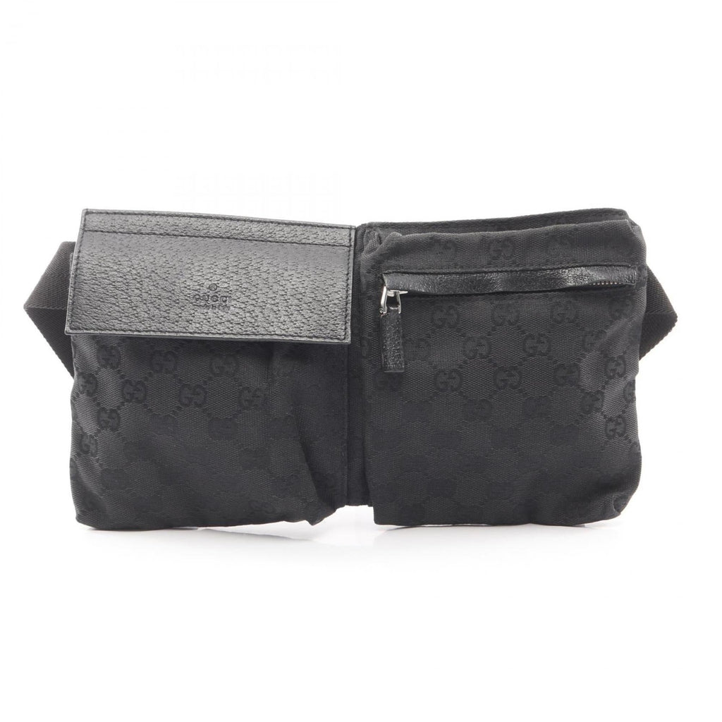 Gucci Black Gg Canvas Leather Fanny Pack Sling Bag (Pre-Owned)