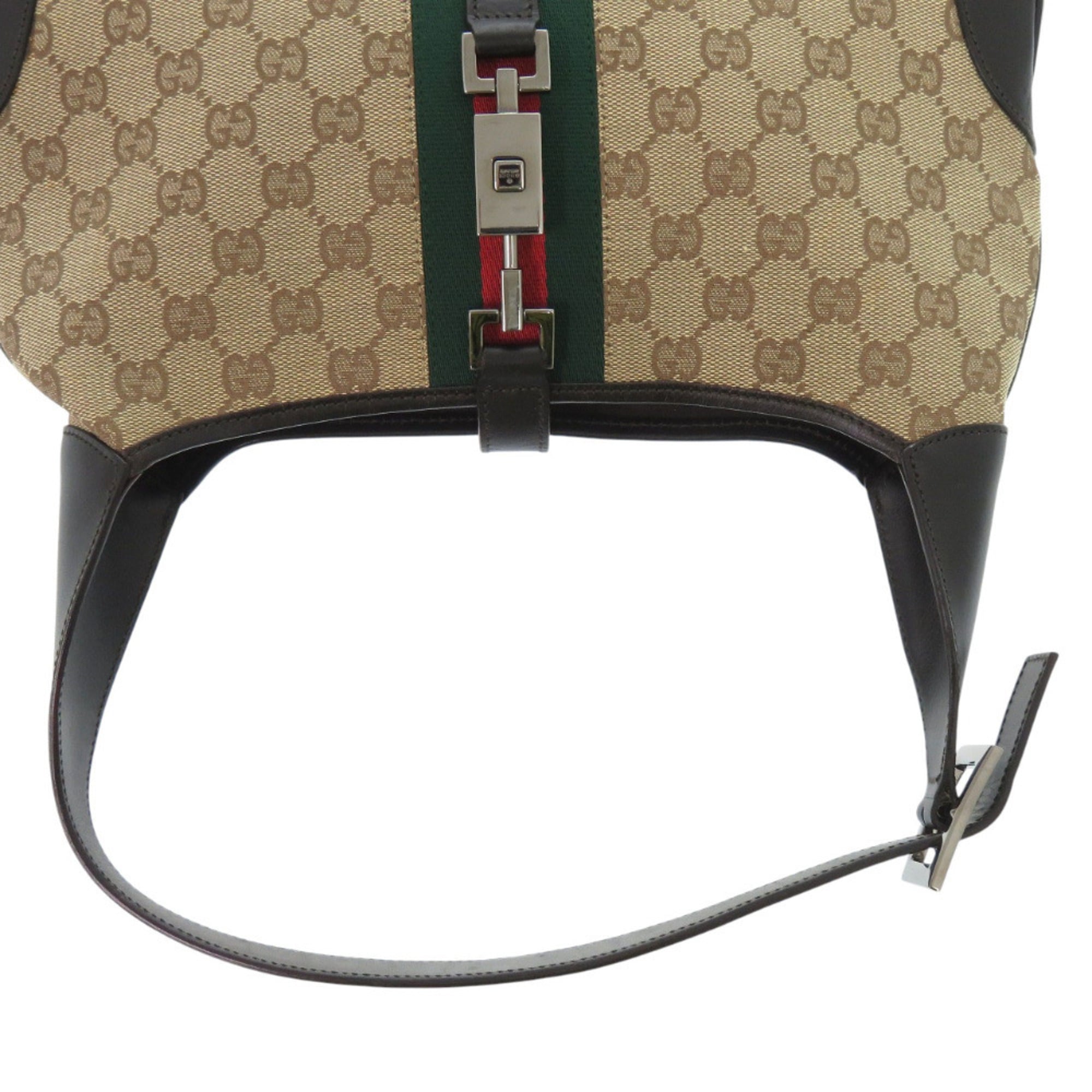 Gucci Beige Black Brown Gg Canvas Leather Shoulder Bag (Pre-Owned)