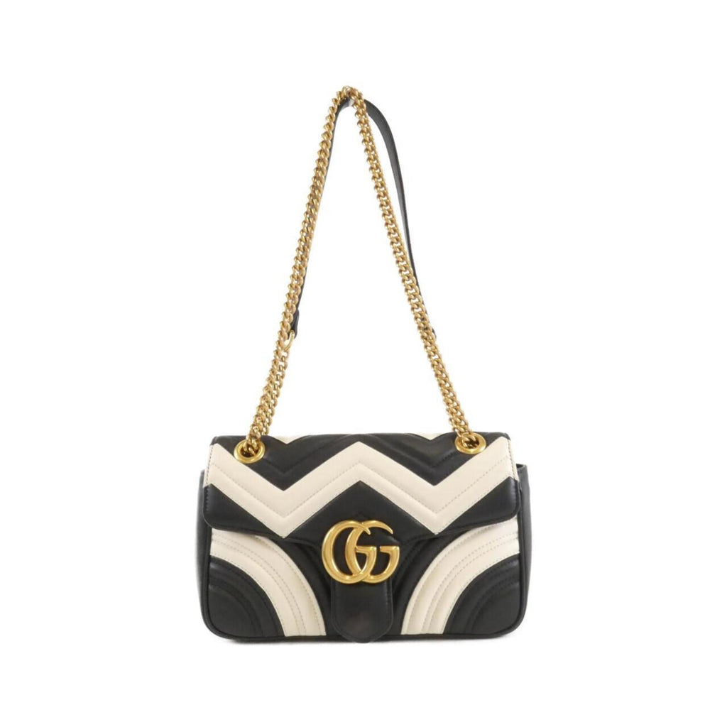Gucci Black White Leather Shoulder Bag (Pre-Owned)