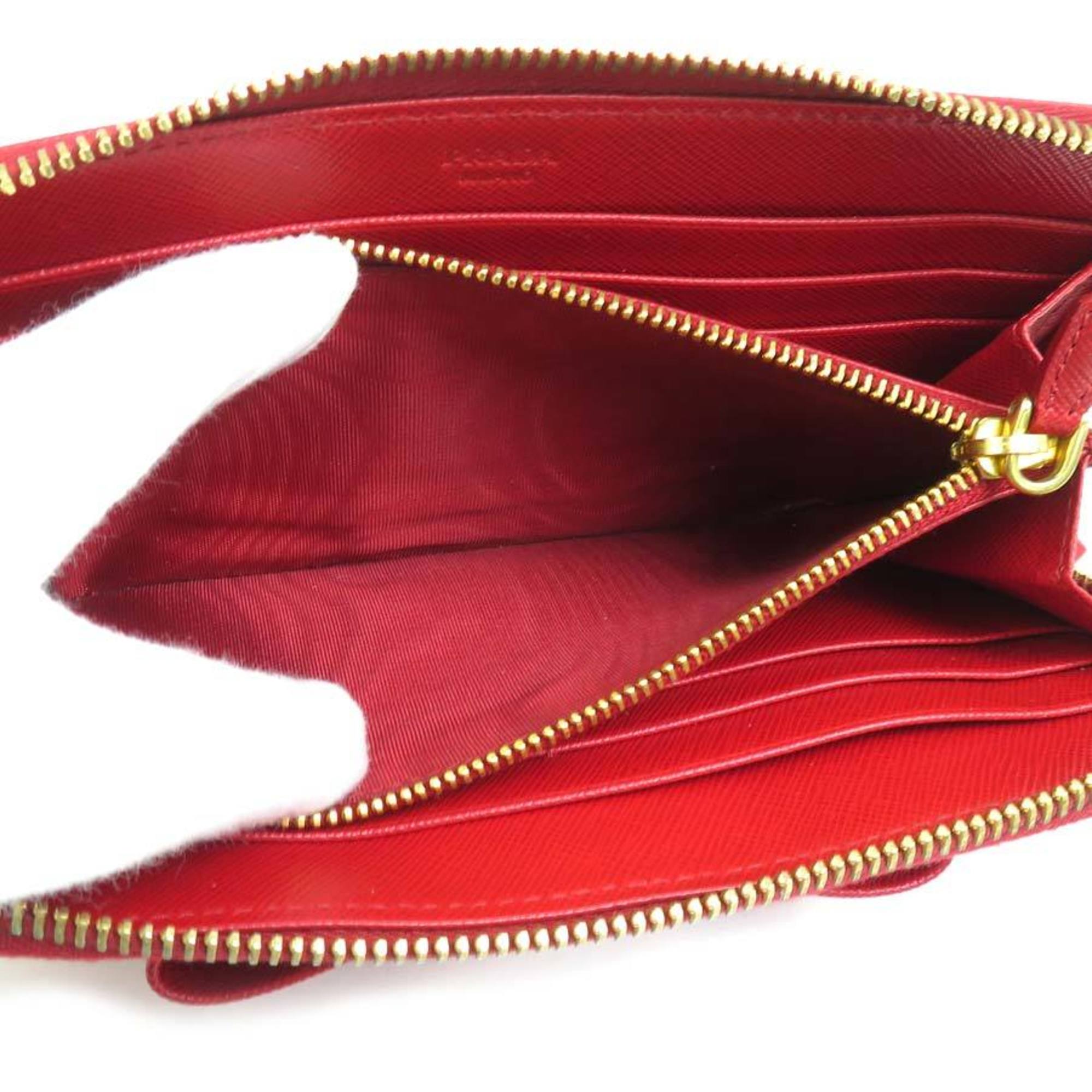 Prada Red Color Leather Long Wallet (Bi-Fold)