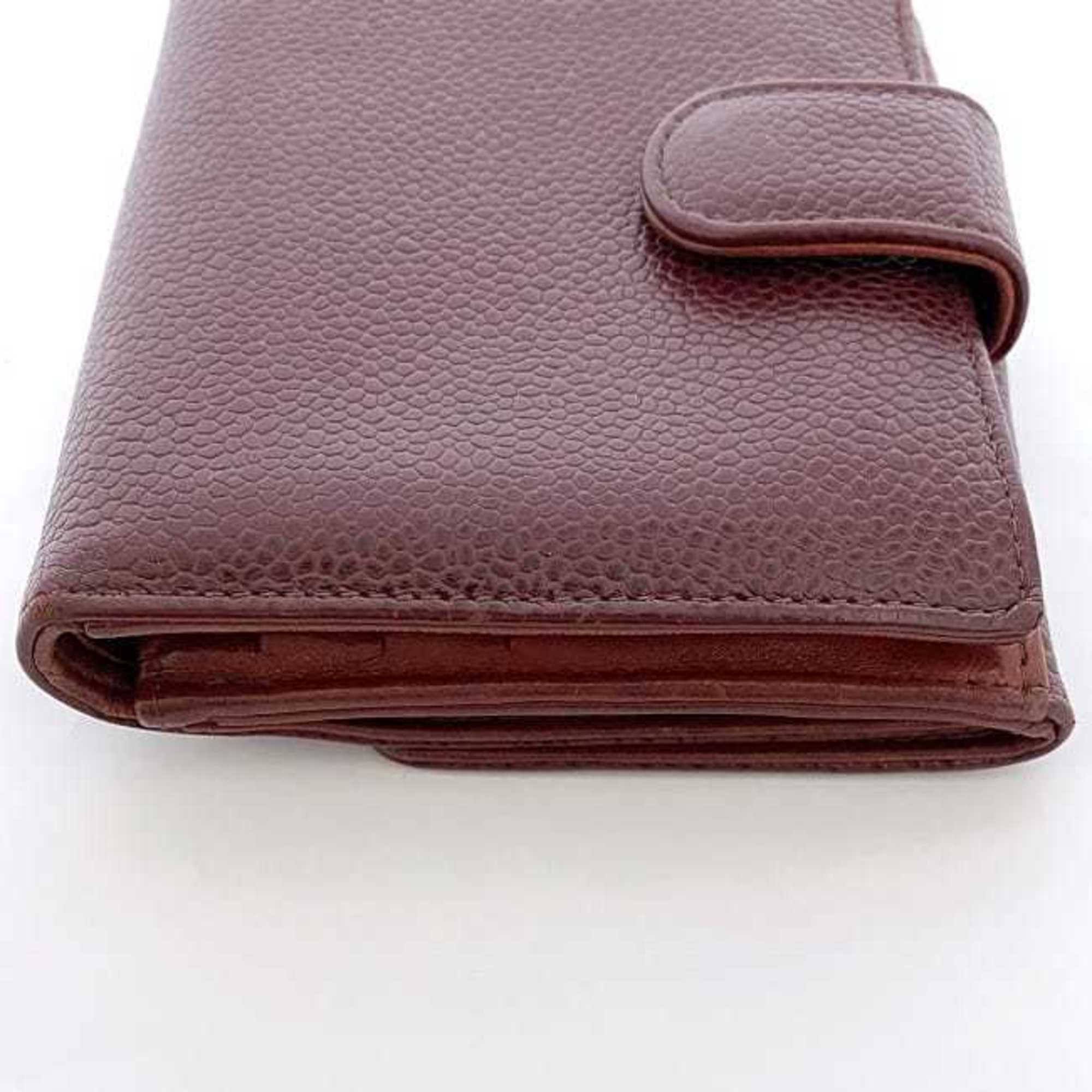 Chanel Red Color Grained Calfskin Leather Wallet (Bi-Fold)