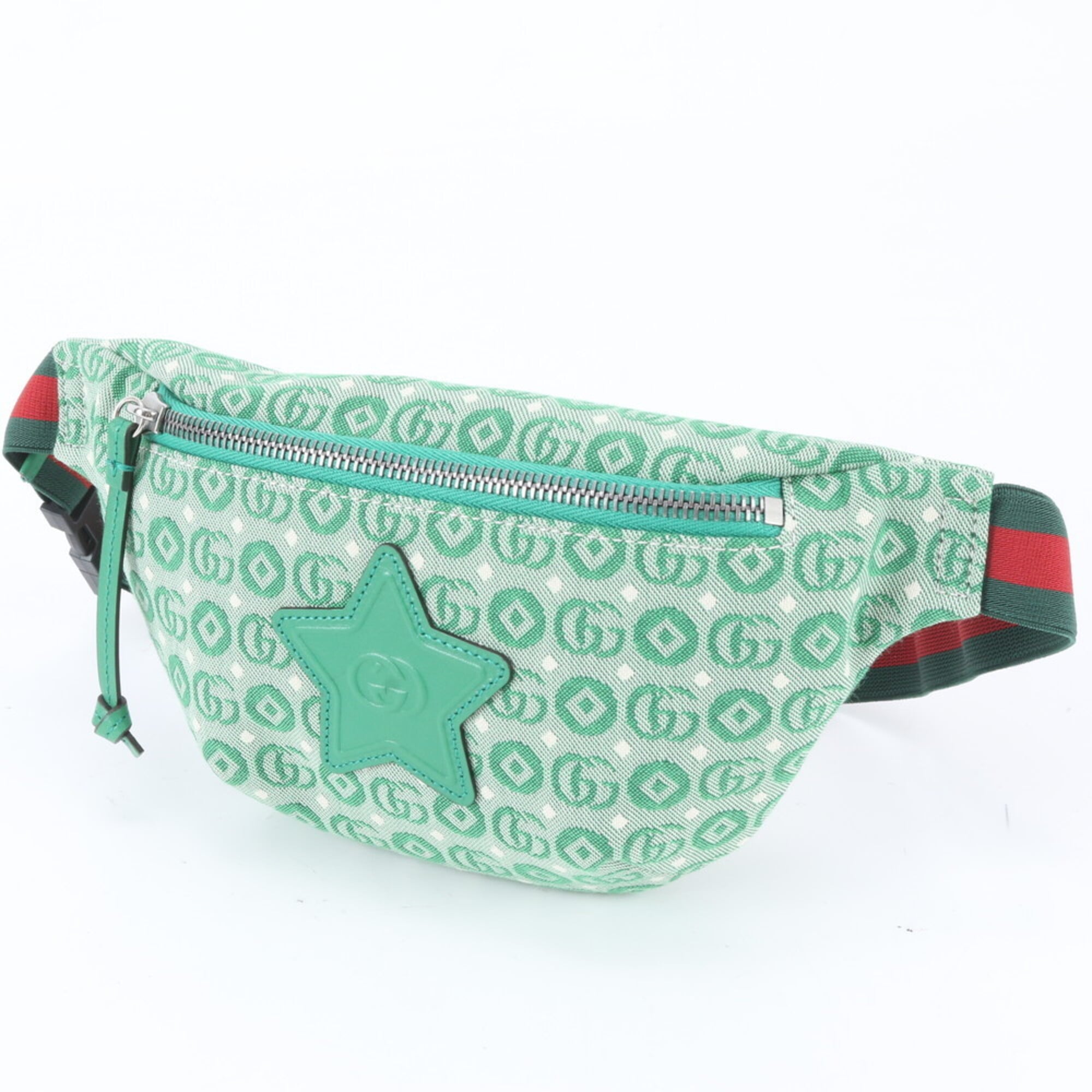 Gucci Green Red Color White Leather Canvas Sling Bag (Pre-Owned)