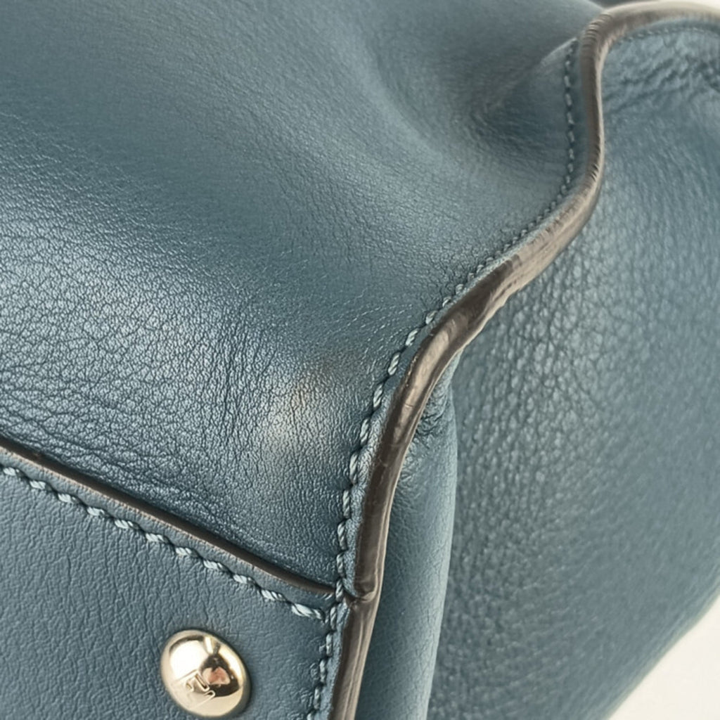 Fendi Peekaboo Blue Leather Handbag Shoulder Bag Tote Bag