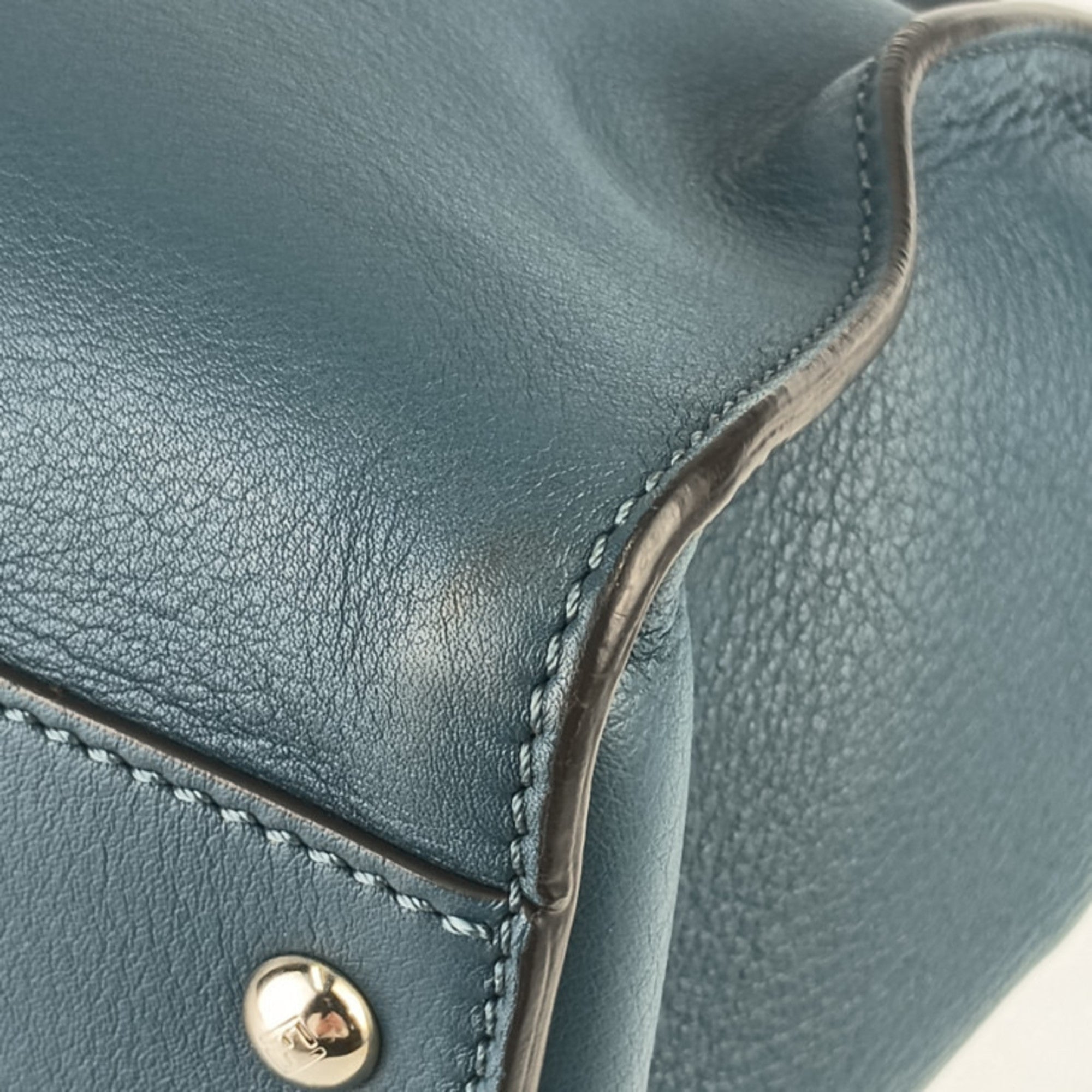 Fendi Peekaboo Blue Leather Handbag Shoulder Bag Tote Bag