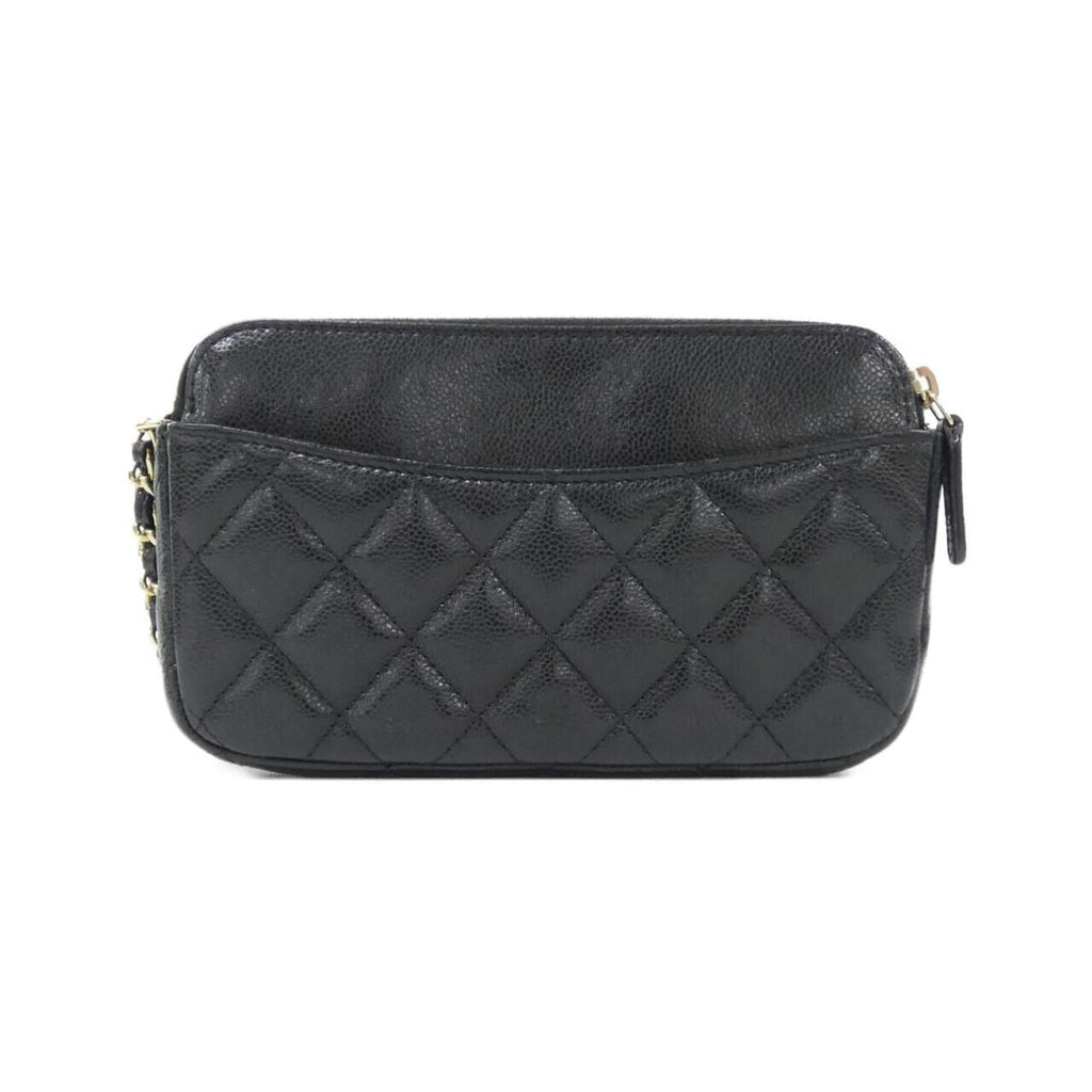 Chanel Black Grained Calfskin Phone Wallet