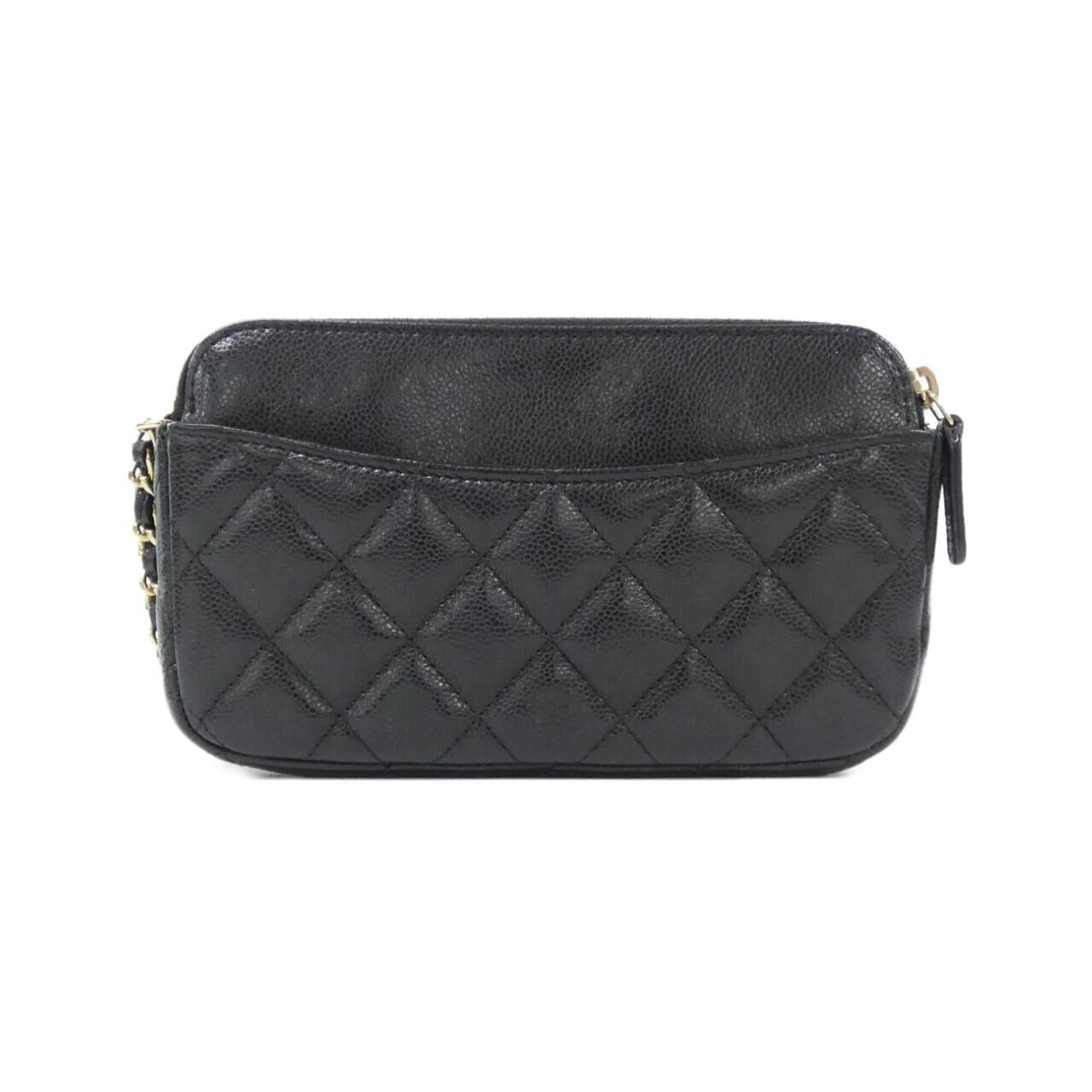 Chanel Black Grained Calfskin Phone Wallet