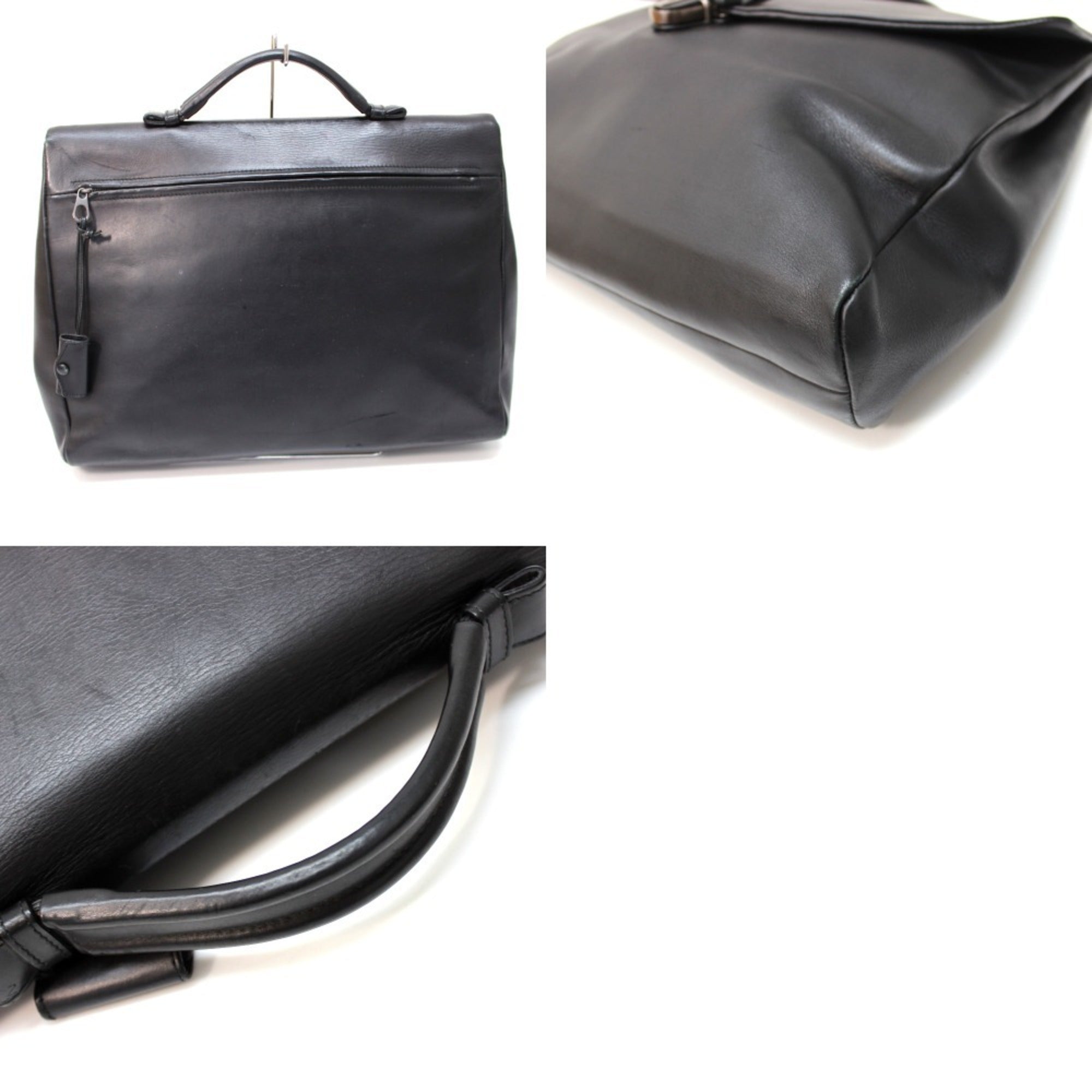 Bottega Veneta Black Leather Briefcase Handbag Tote Bag
