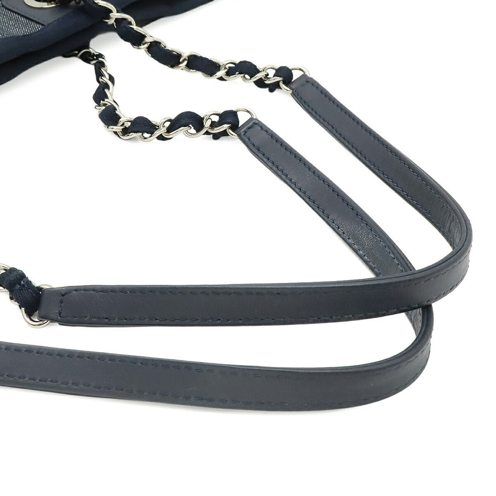 Chanel Navy Denim Leather Shoulder Bag Tote Bag