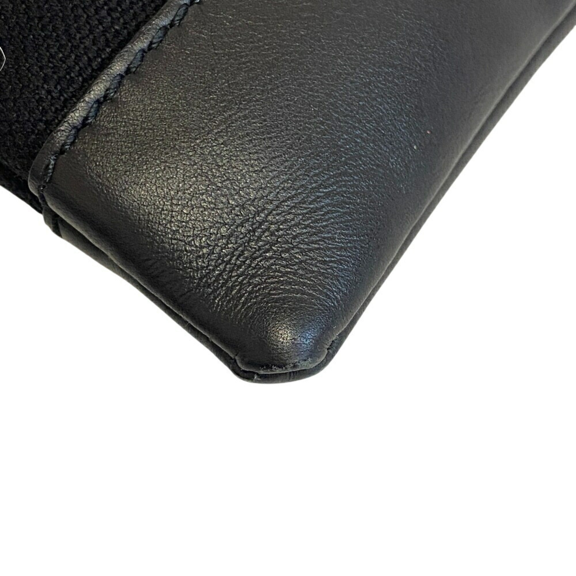 Balenciaga Black Leather Canvas Clutch