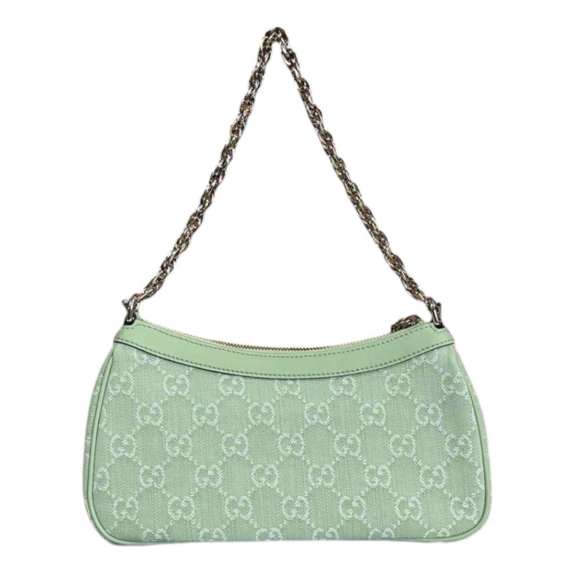 Gucci Green Pale Green Denim Shoulder Bag (Pre-Owned)